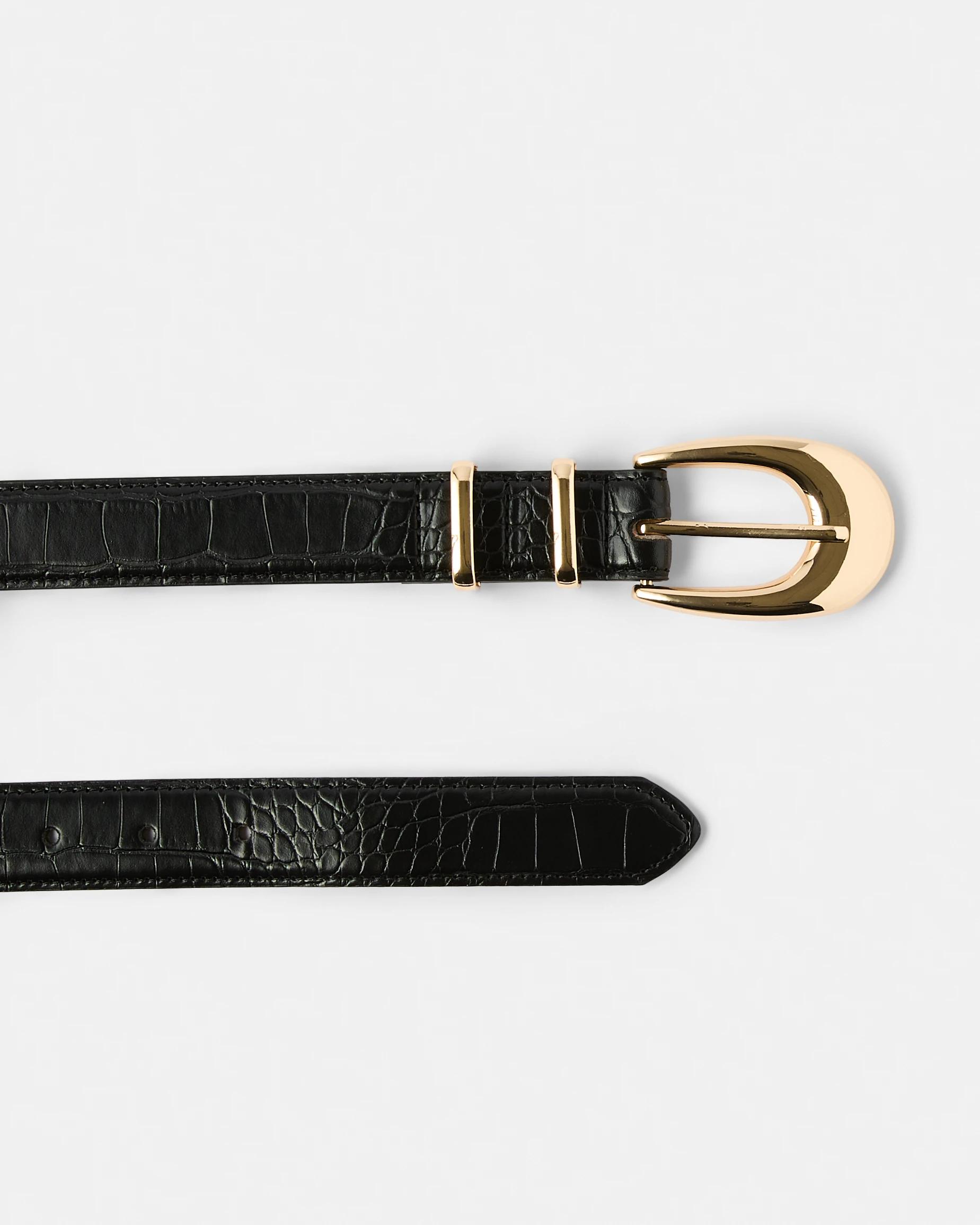 2 Croc Detail Embossed Belt Black, 2 of 5