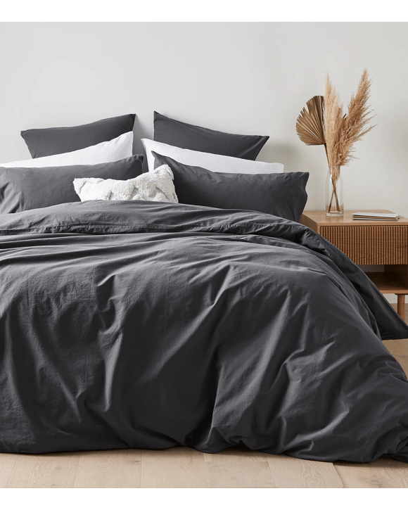 Arlo Stonewash Quilt Cover Set - Super King Bed - Grey