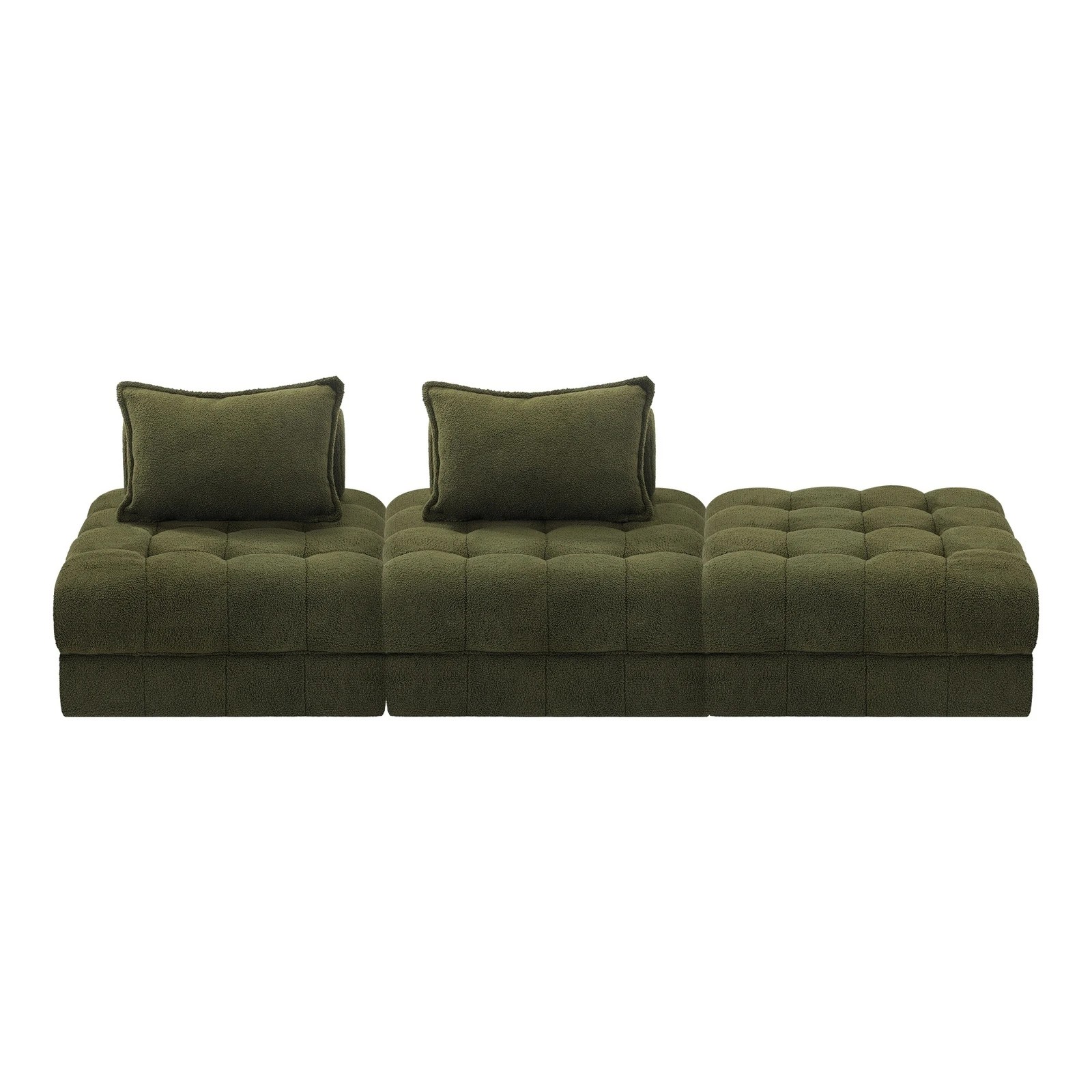 1 Oikiture 3 Seater Boucle Modular Sofa & Ottoman Set Armless Tofu Back
 - Green - Green, 1 of 10