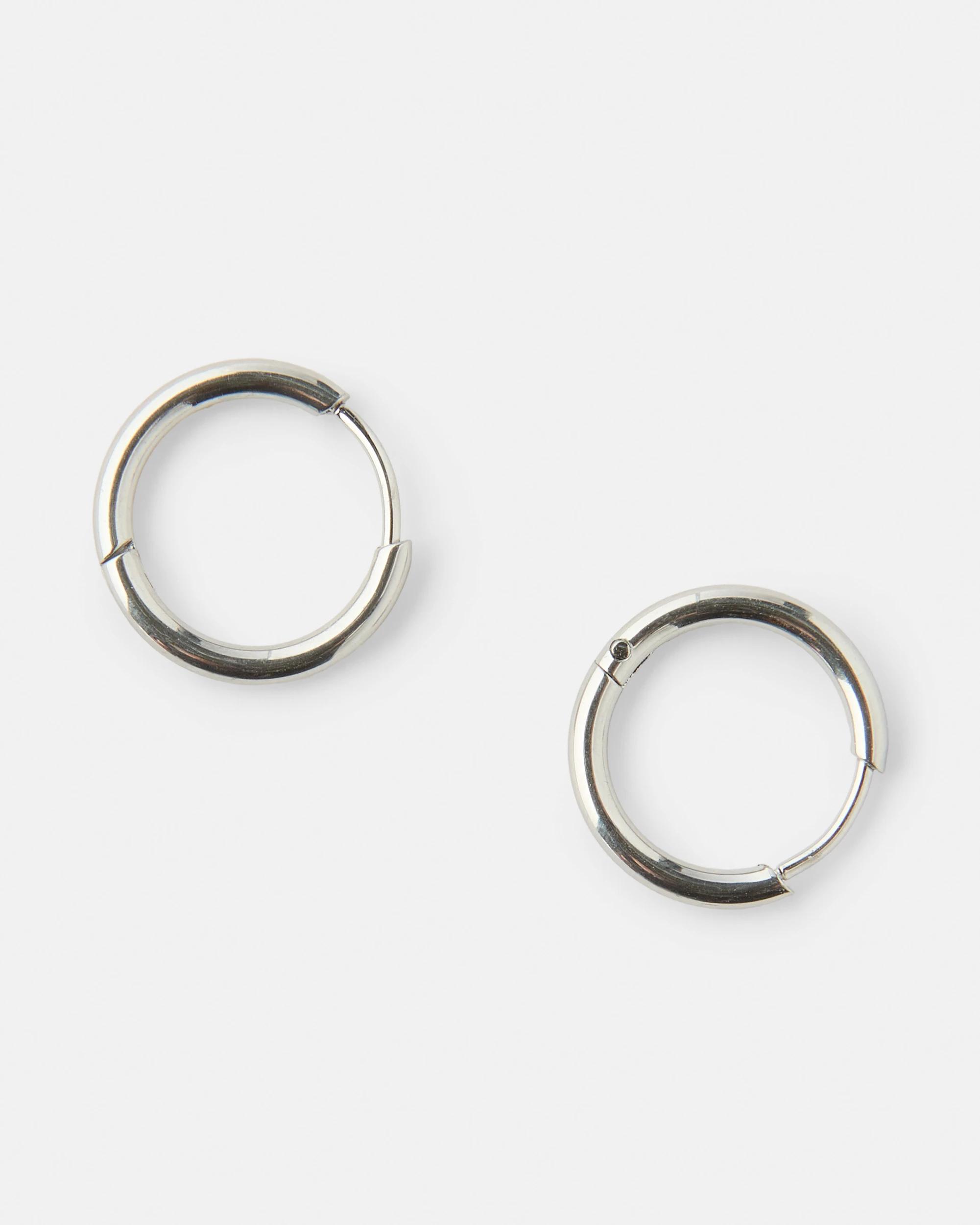 2 Waterproof Stainless Steel Hoop Earrings - Silver Tone Silver, 2 of 3