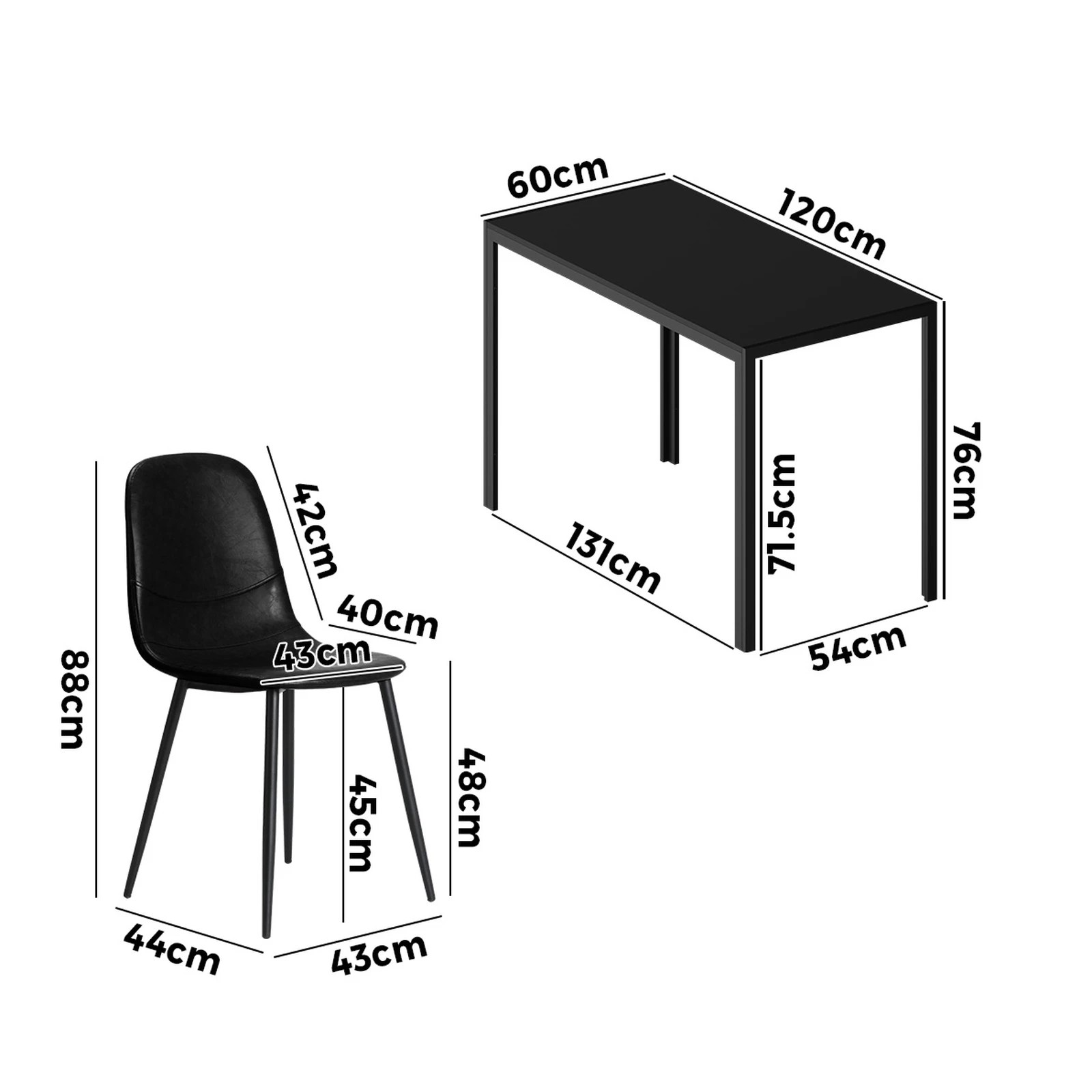 2 Oikiture 1.2m Rectangular Dining Table and Chairs 4-Seater Kitchen Furniture Set - Black, 2 of 9