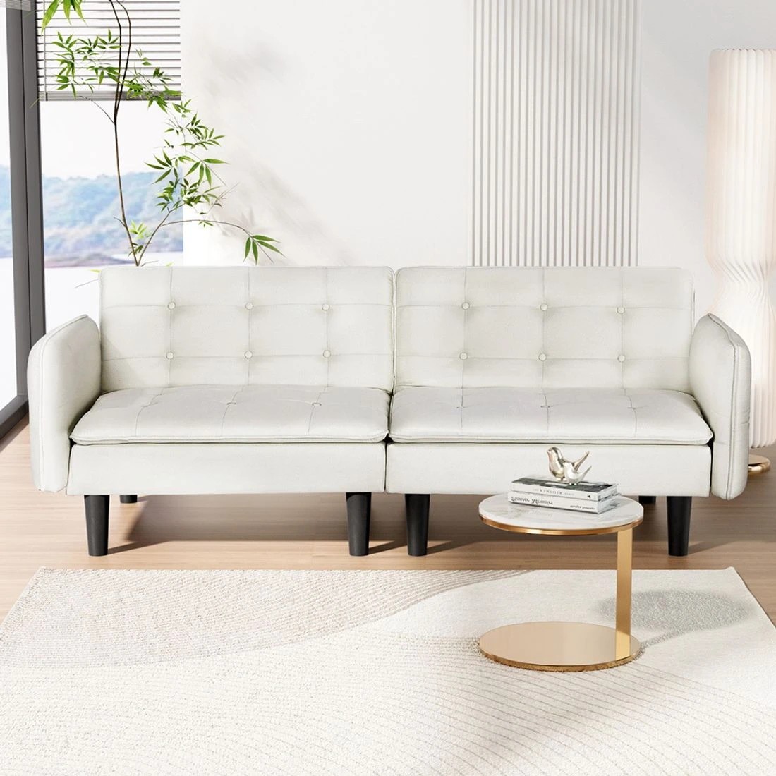 3 Artiss Sofa Bed 3 Seater Tufted Faux Line - White, 3 of 6