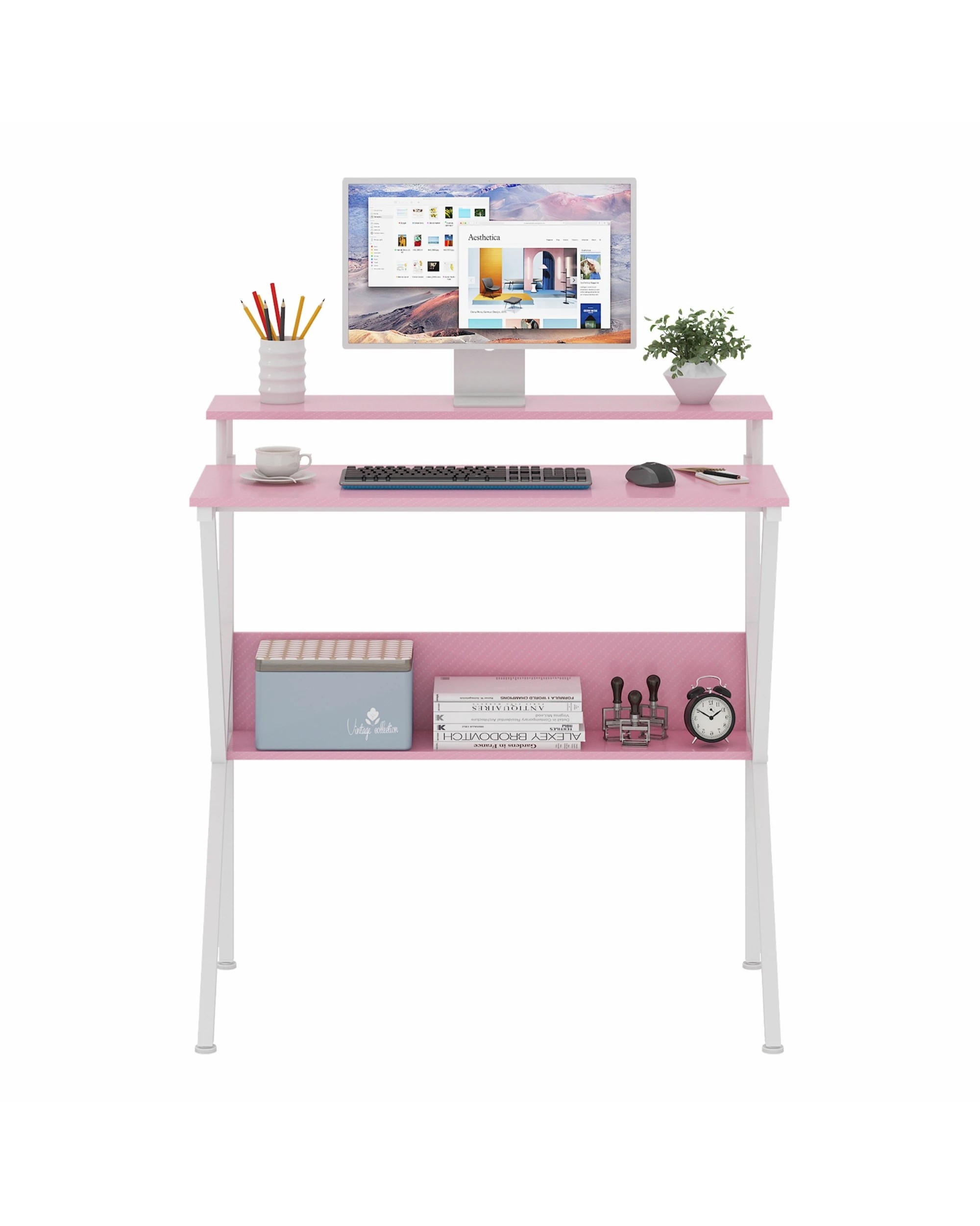 7 Advwin 80cm Small Computer Desk with Monitor Stand Writing Table with Shelf, 7 of 10