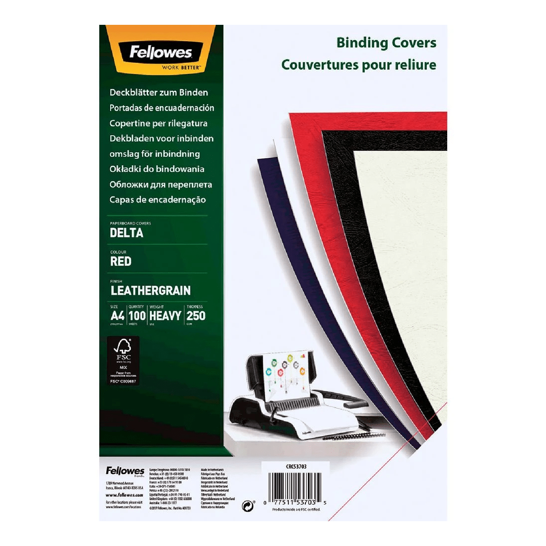 1 Fellowes Leatherboard Binding Covers A4 Red 100 Pack, 1 of 3