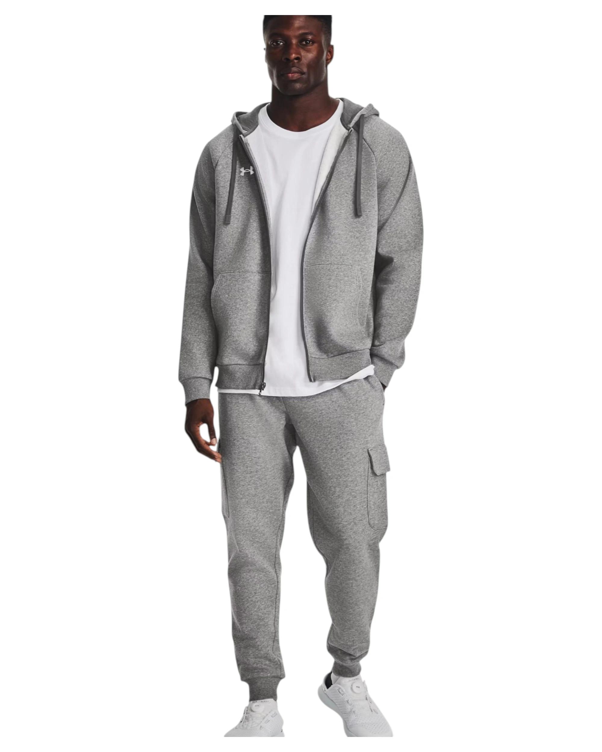 2 Under Armour Mens Rival Fleece Full Zip Grey Hooded Jacket Grey, 2 of 5