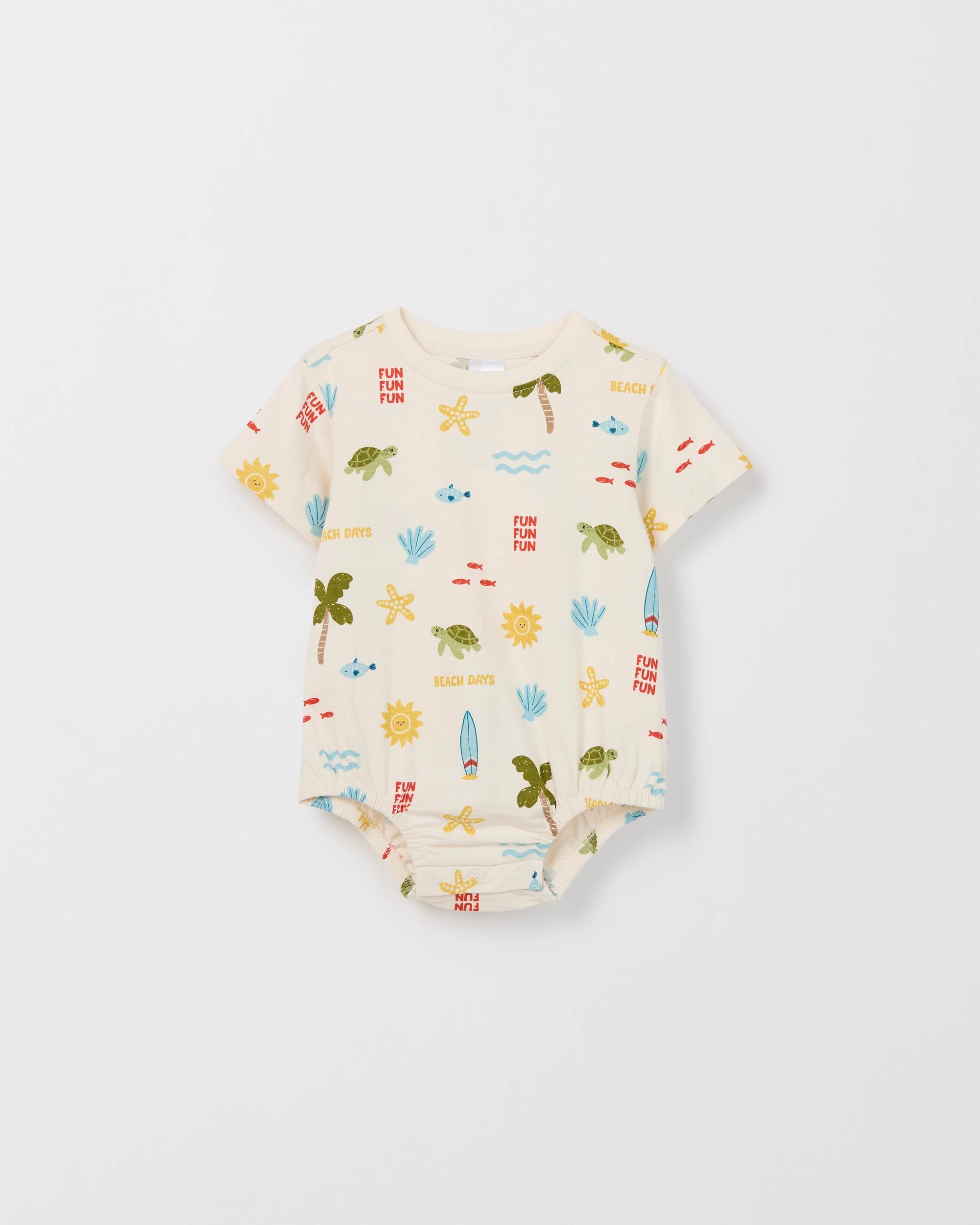 4 Target Baby Organic Cotton Short Sleeve Bubble Bodysuit BEACH DAYS CREAM, 4 of 5