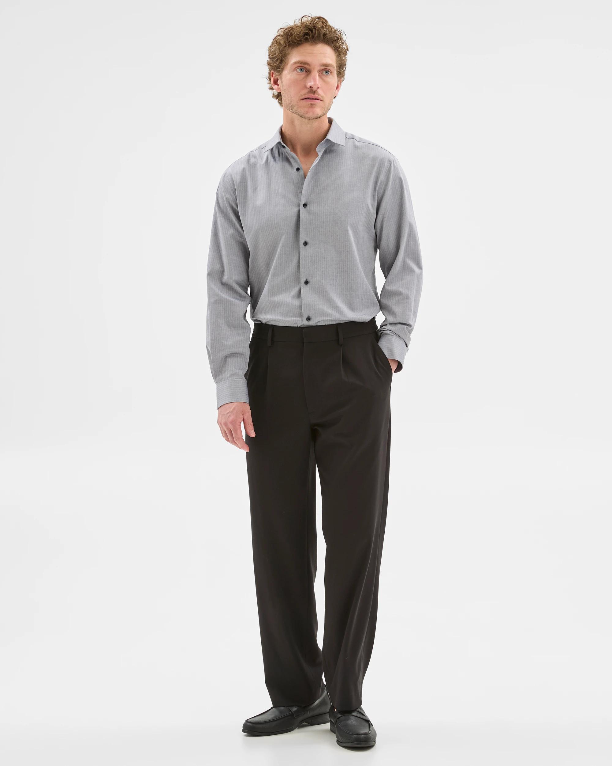 6 Australian Cotton Herringbone Business Shirt - Preview GREY, 6 of 7