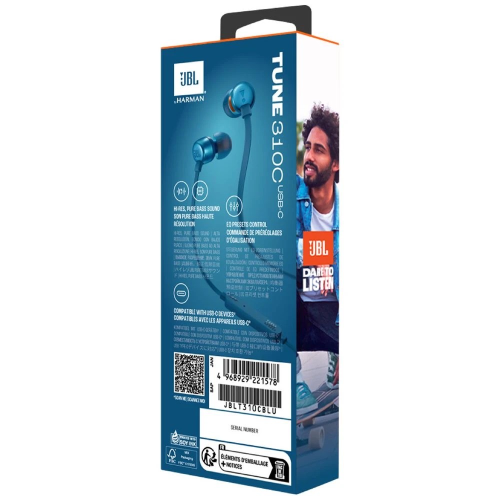 7 JBL Tune T305 USB-C Wired Headphones Blue, 7 of 7