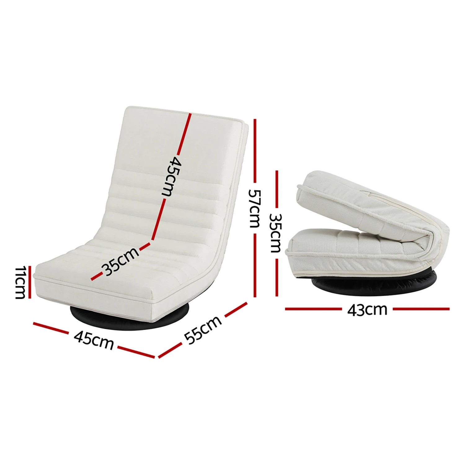 2 Artiss 2XFloor Chair Lounge Sofa Swivel Foldable Linen - White, 2 of 6