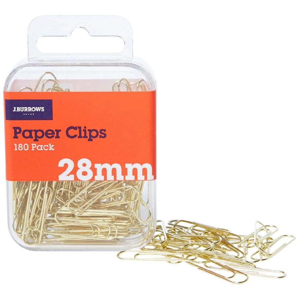 1 J.Burrows 28mm Paper Clips Gold 180 Pack, 1 of 3