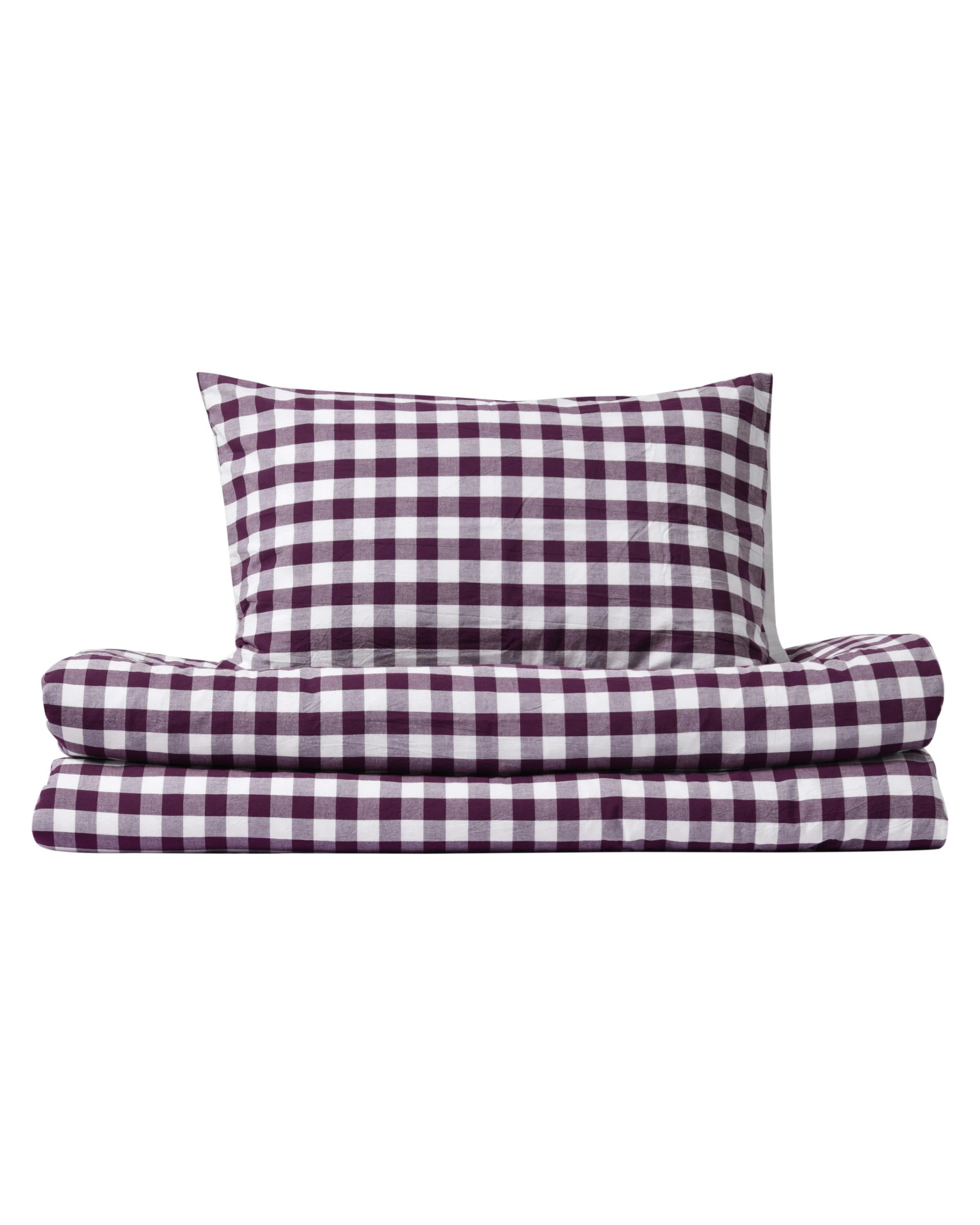 5 Dreamaker Lola Yarn Dyed Washed Cotton Gingham Quilt Cover Set - King Single Bed - Plum, 5 of 6