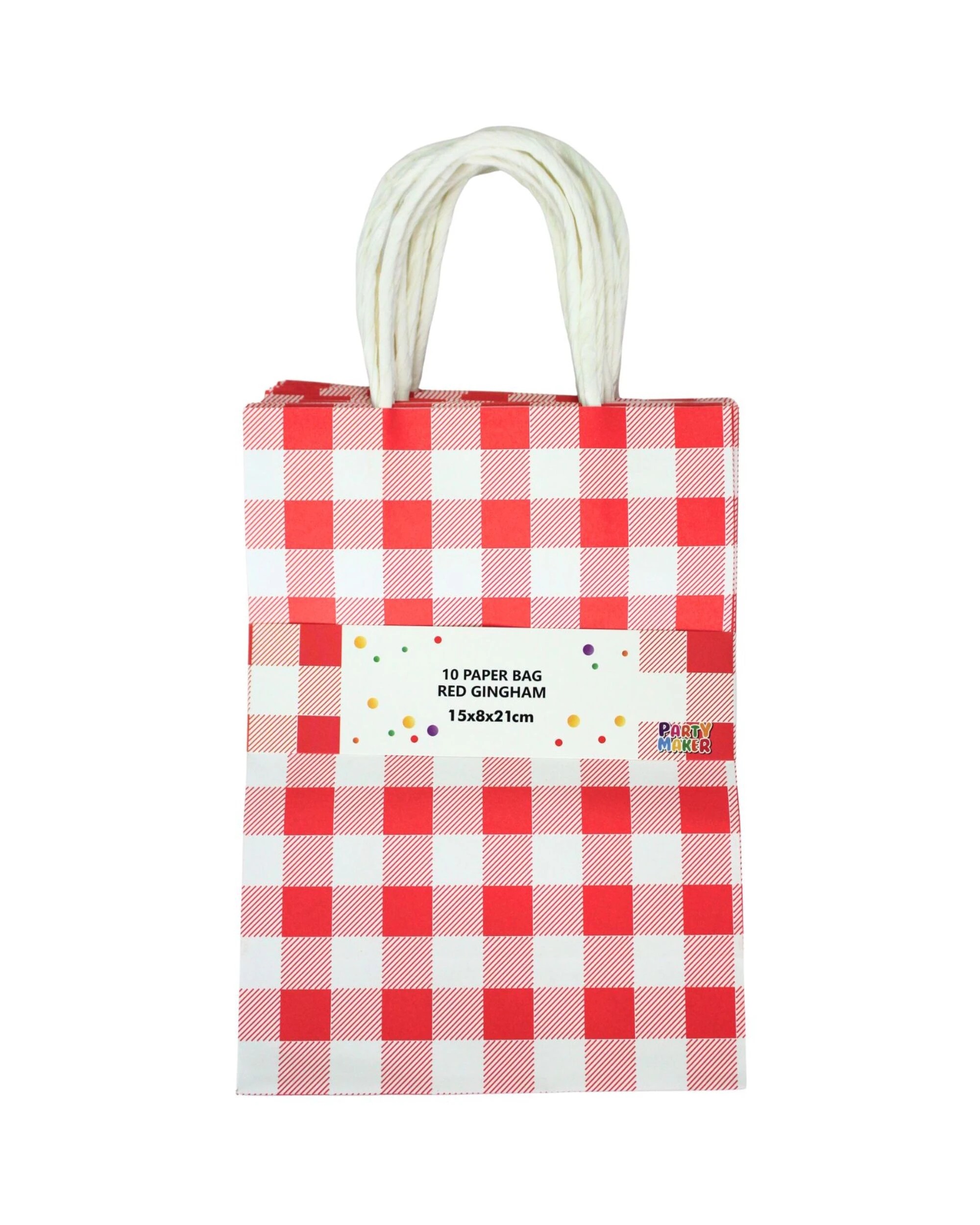 3 Party Maker Bright Gingham Gift Bags Pack of 10 - Red, 3 of 4