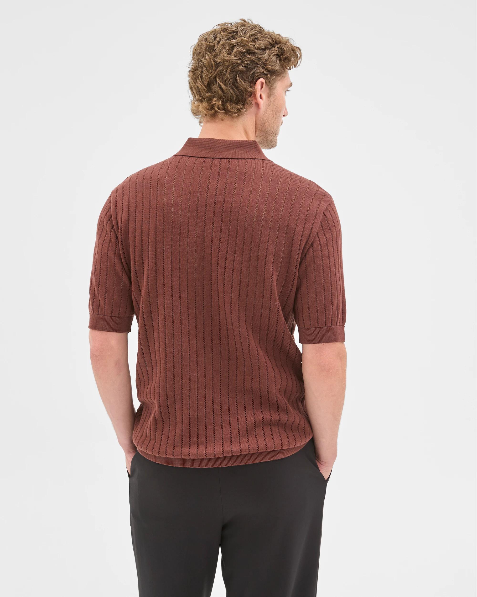4 Preview Australian Cotton Pointelle Polo Top BROWN STONE, 4 of 6