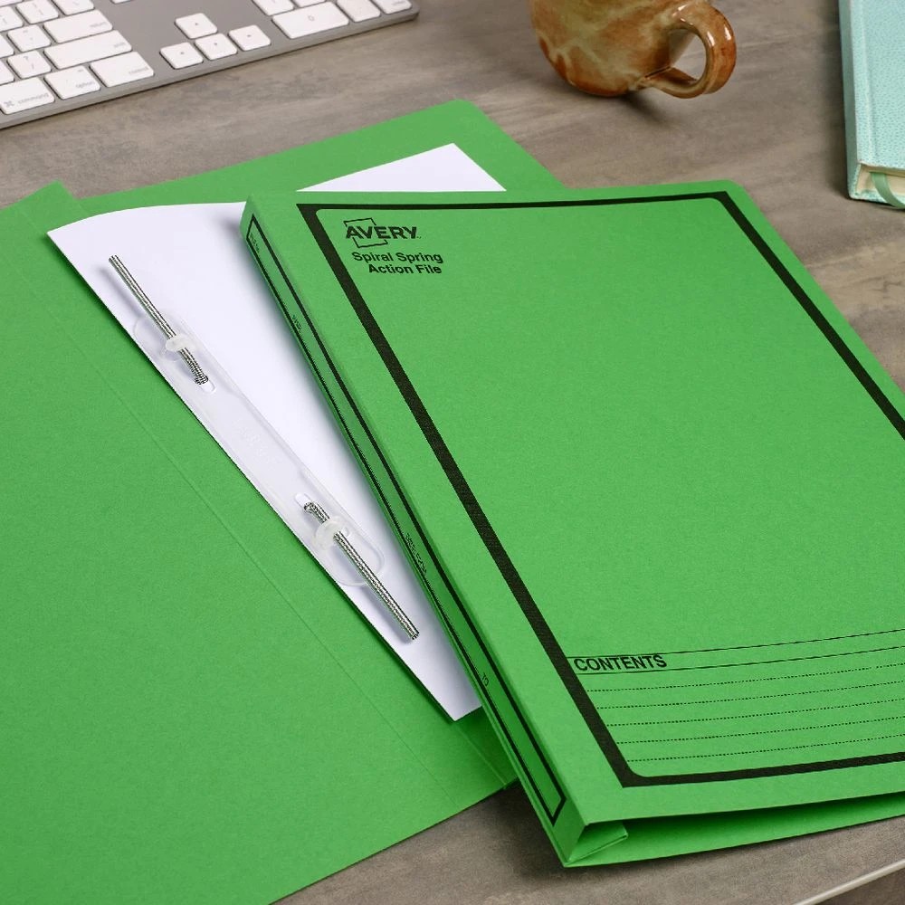 3 Avery Spiral Spring File Foolscap Green with Black Print, 3 of 6