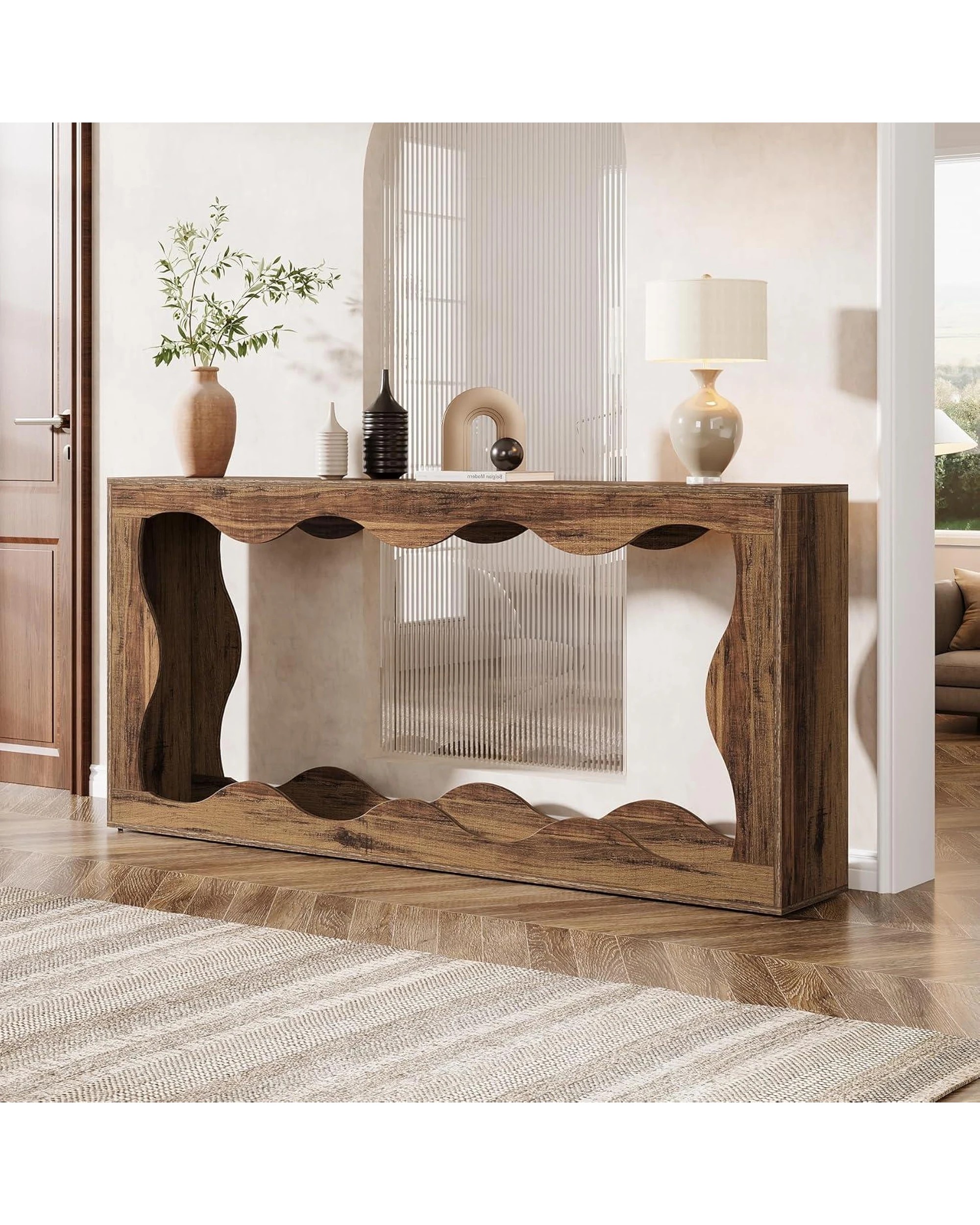 3 OAKORY 160cm Console Table, Narrow Hallway Table for Entry, Living Room Rustic Brown, 3 of 6