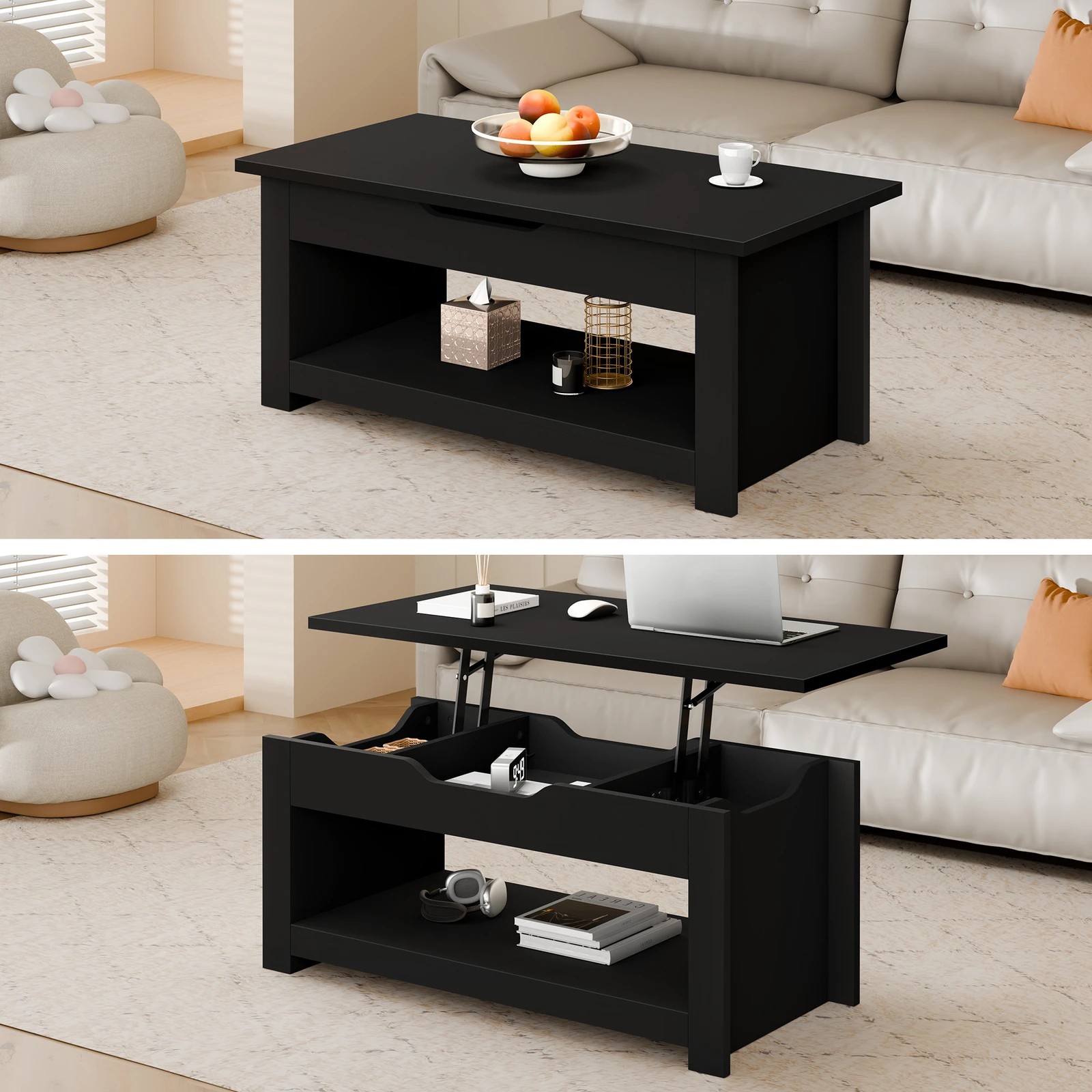3 Alfordson Coffee Table Lift Up Top Laptop Desk Hidden Storage Shelf - Black, 3 of 10