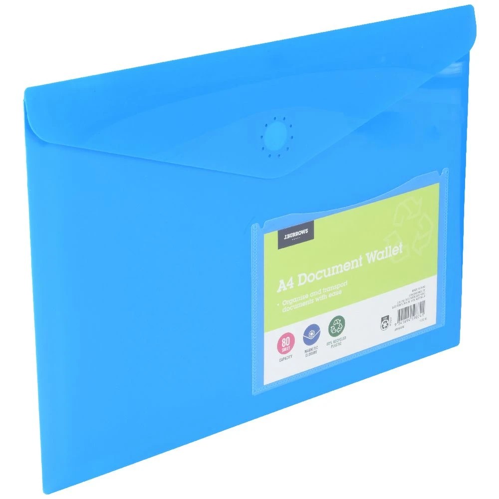 3 J.Burrows A4 Document Wallet Magnetic Closure Blue, 3 of 4