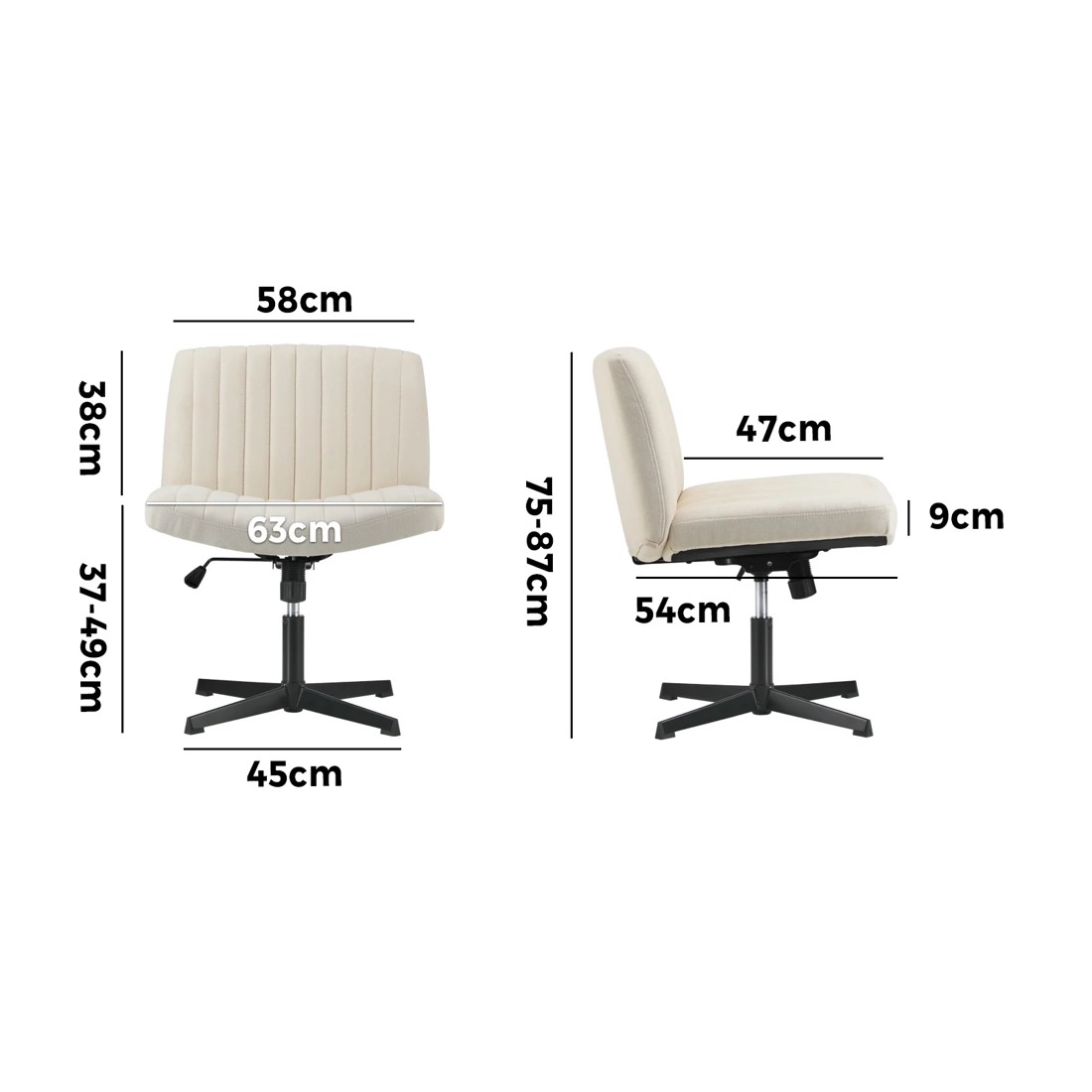 2 Oikiture Mid Back Armless Office Desk Chair Height Adjustable Wide Seat - Beige, 2 of 8