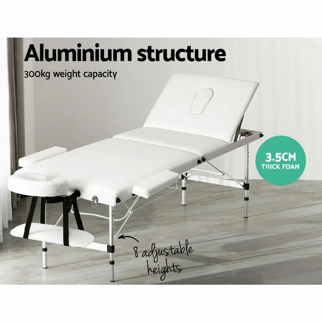 4 Zenses Massage Table 65cm Portable 3 Fold Aluminium Beauty Bed - White, 4 of 6