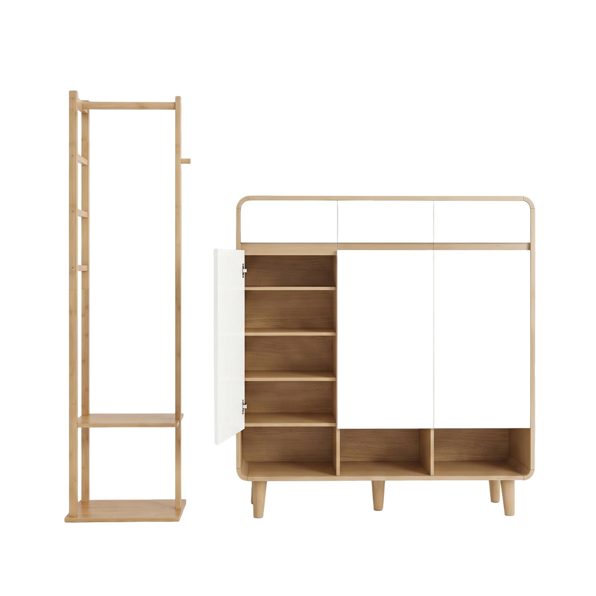 4 Artiss Shoe Rack Cabinet Wooden & Bamboo Clothes Rack Set Storage Shelf for Entryway Hallway - Multi, 4 of 9