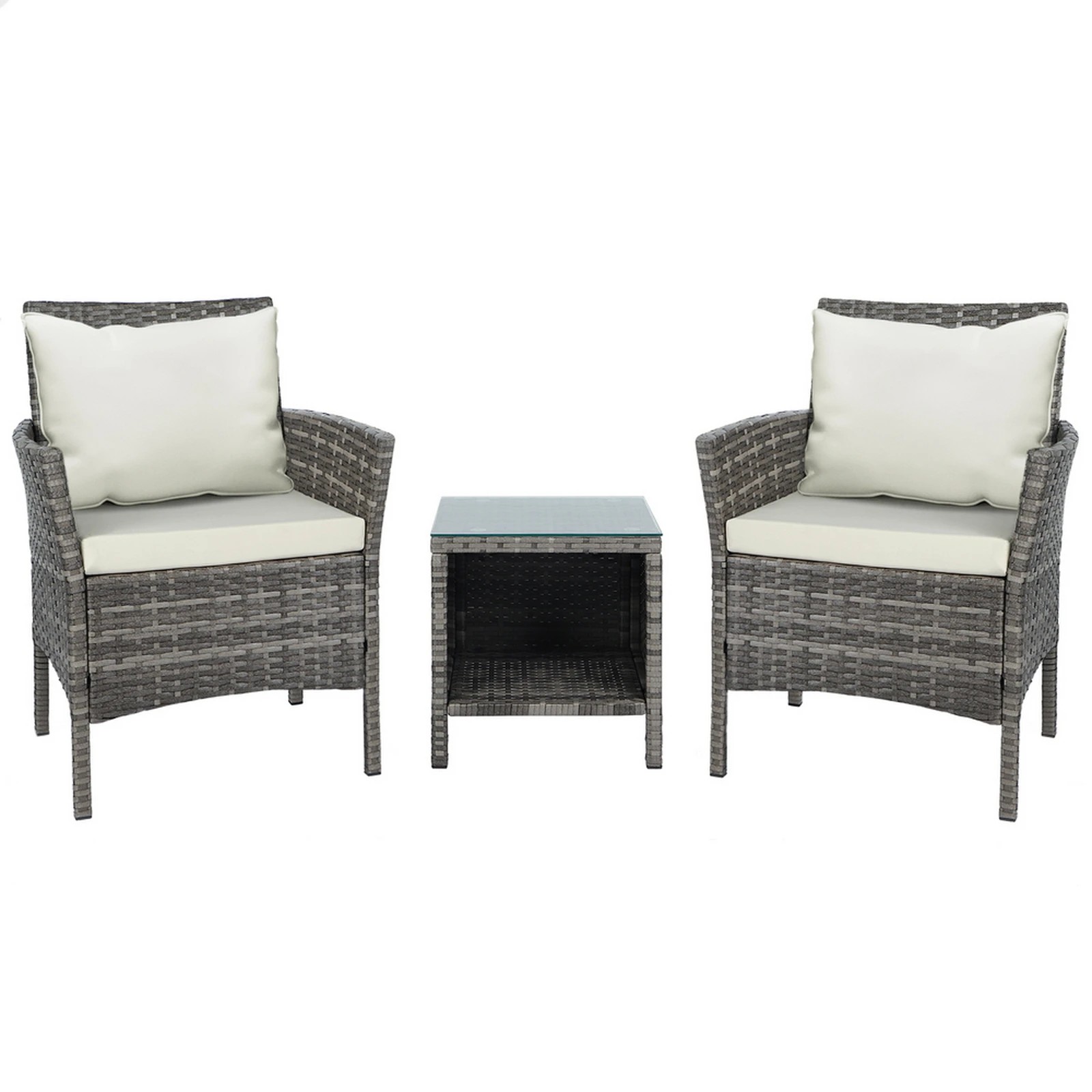 1 Alfordson Outdoor Furniture 3PCS Wicker Bistro Set Patio Chairs Table With Pillow - Grey, 1 of 8