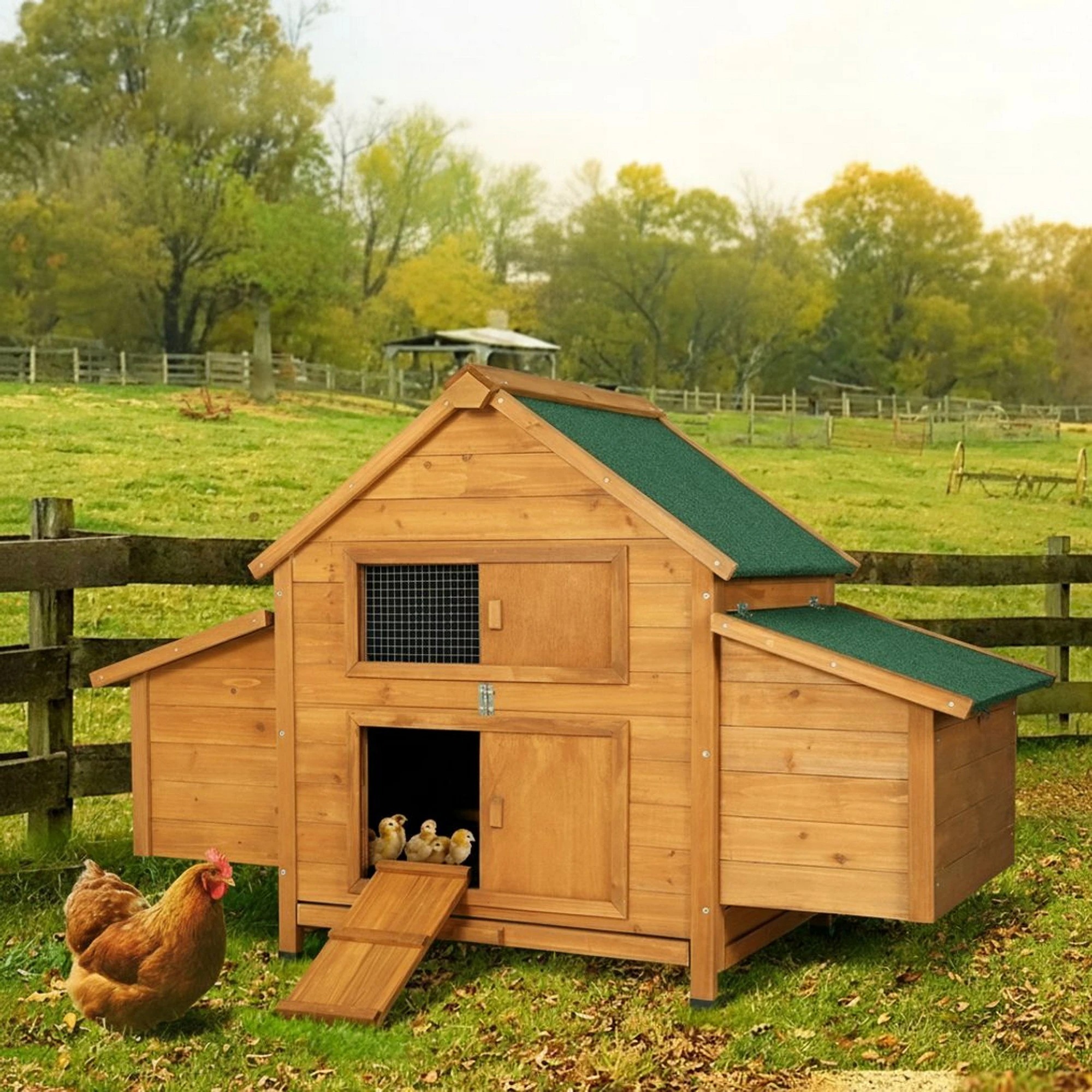 5 i.Pet Chicken Coop Rabbit Hutch Large House Run Cage Wooden Outdoor Pet - Brown, 5 of 8