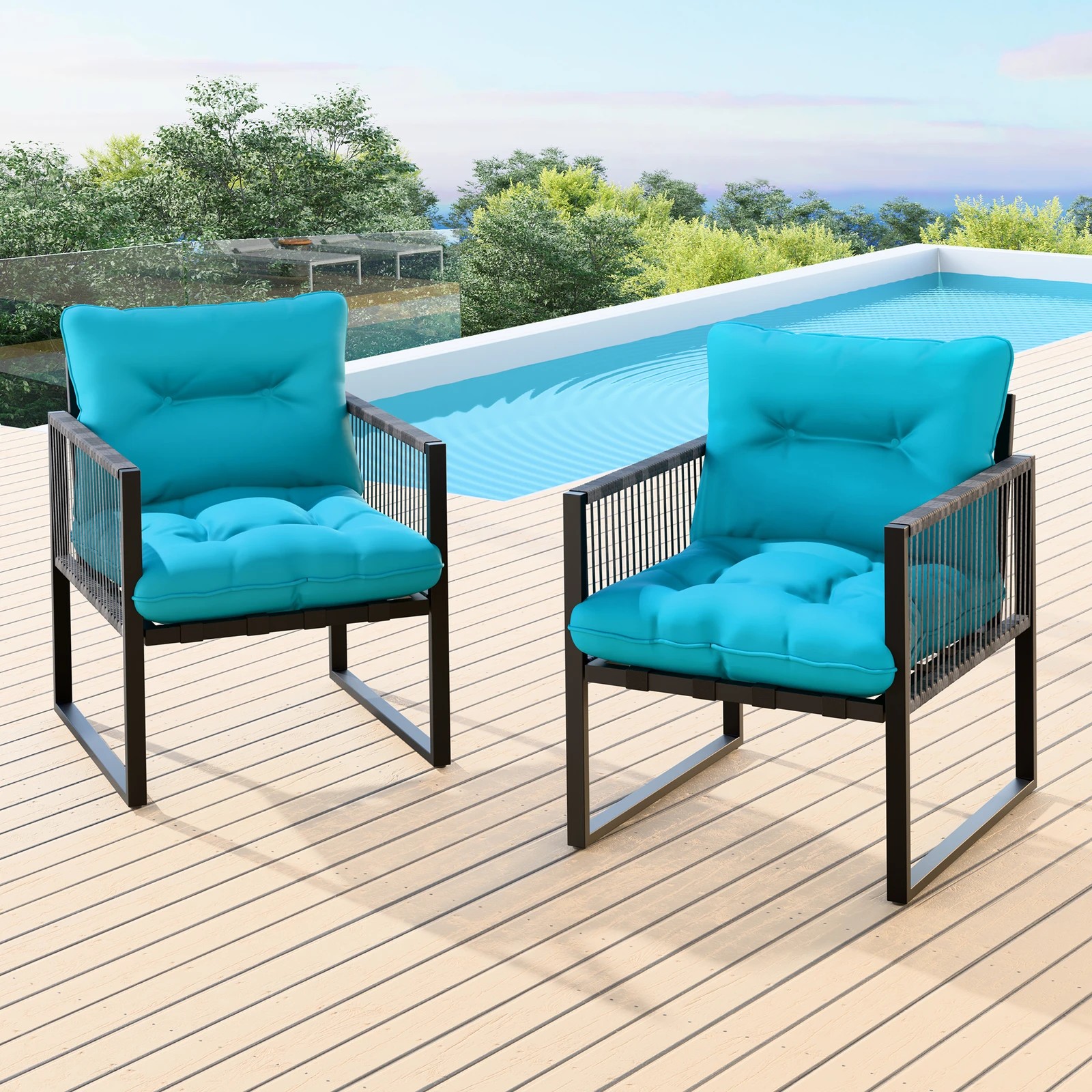 2 Alfordson Outdoor Furniture 2x Lounge Chairs Patio Garden Armchair Rattan Chair - Blue, 2 of 10