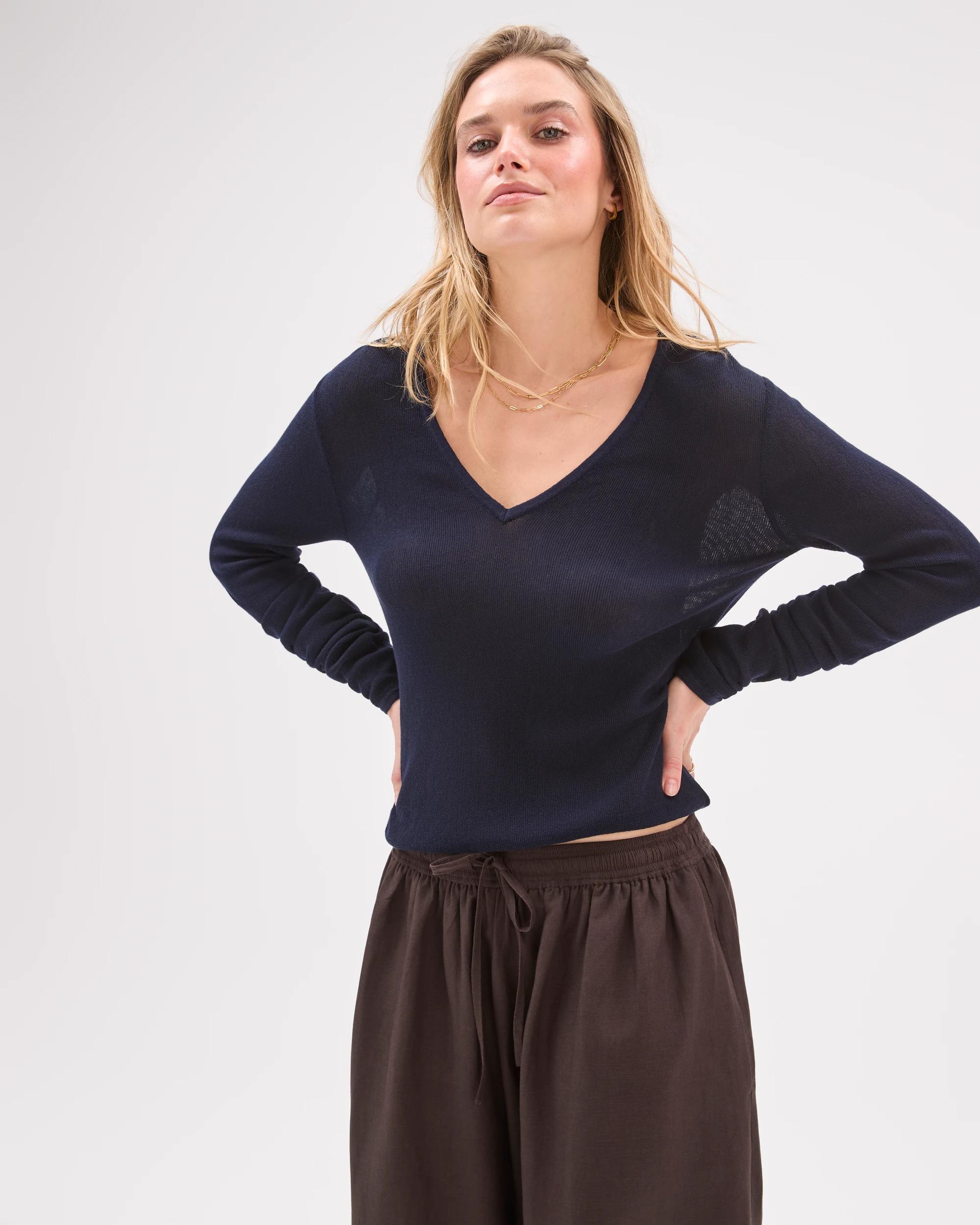 5 Lily Loves Australian Cotton Sheer Long Sleeve Top DEEP NAVY, 5 of 7