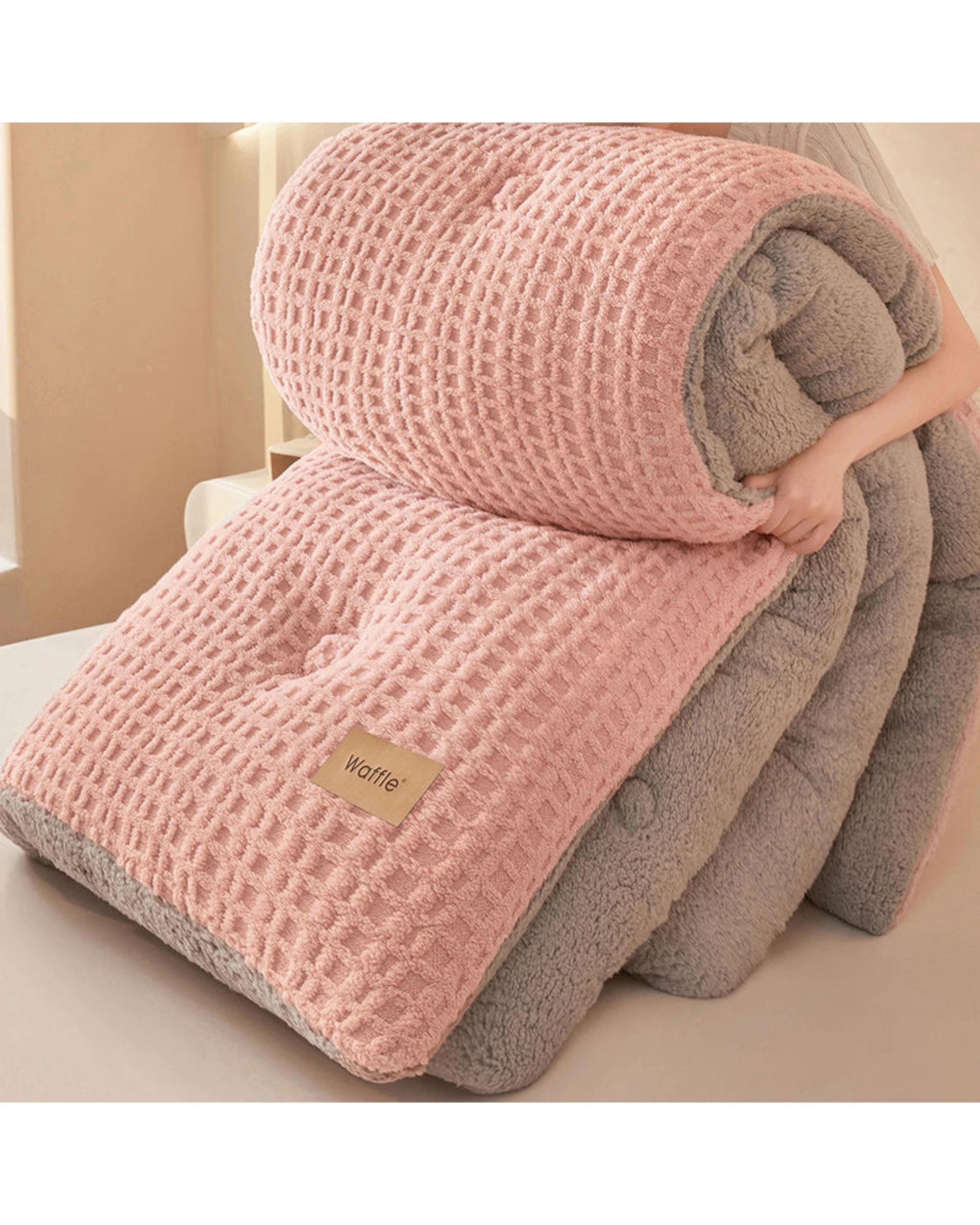 3 Cotton More Thick Warm Blanket Reversible Waffle Plush Comforter 200x230cm - Pink, 3 of 4