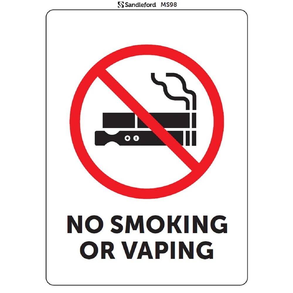1 Sandleford No Smoking No Vaping Sign 225x300 mm, 1 of 1