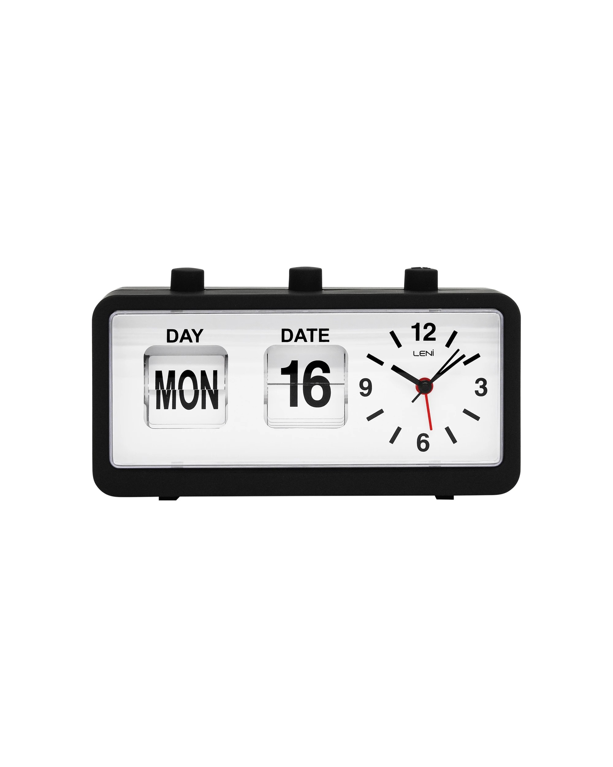 1 Leni 11x20cm Flipper Table Alarm Clock With Manual Flip Day And Date Black - Black, 1 of 4