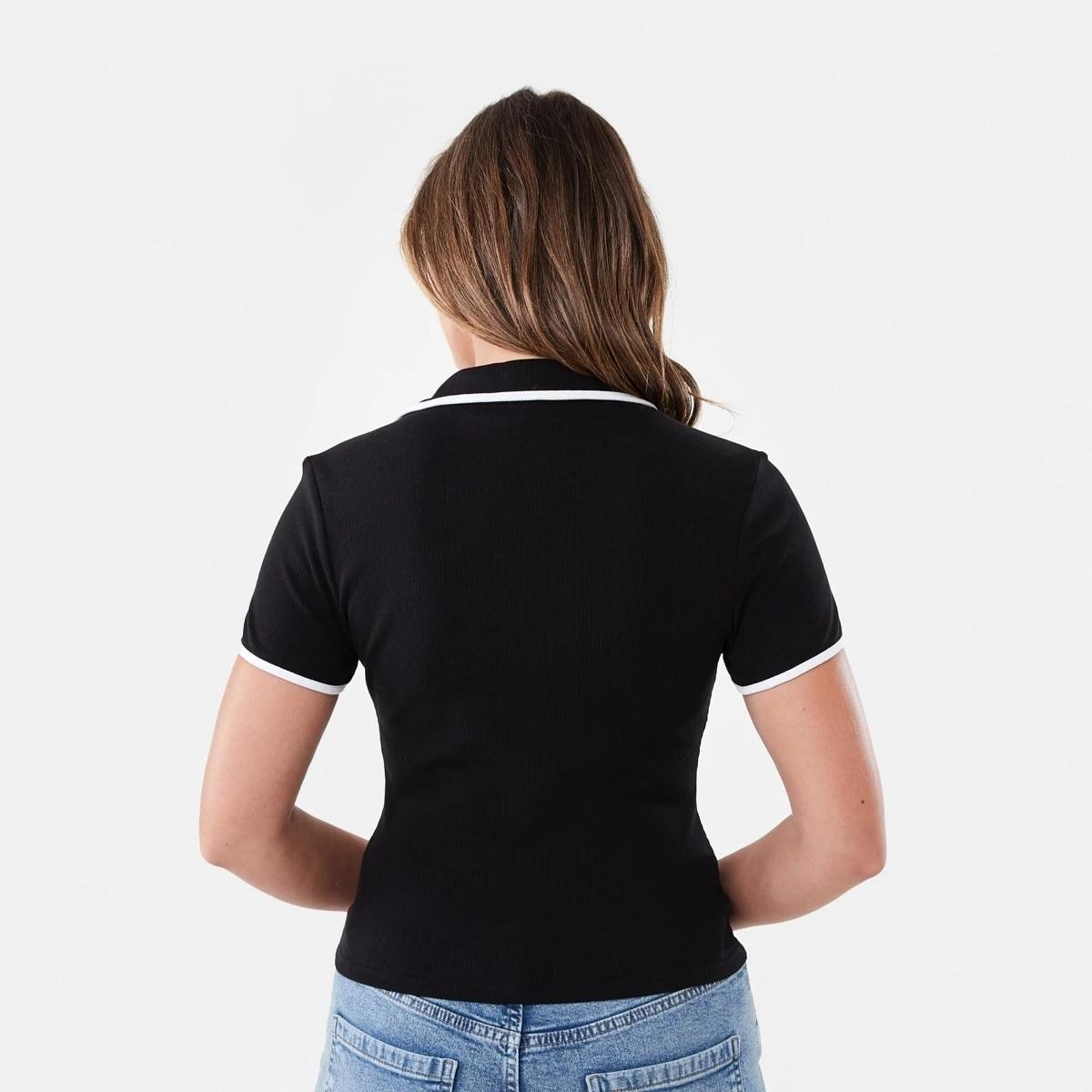 3 Short Sleeve Rib Contrast Polo Top Blk Wht, 3 of 6