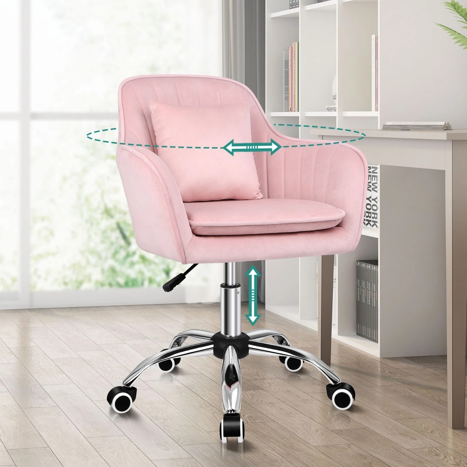 10 Alfordson Velvet Office Chair Computer Swivel Armchair Work Adult Kids - Pink, 10 of 10