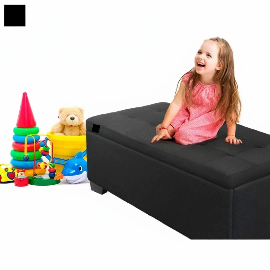 5 Artiss Storage Ottoman Blanket Box 97cm Linen - Black, 5 of 7