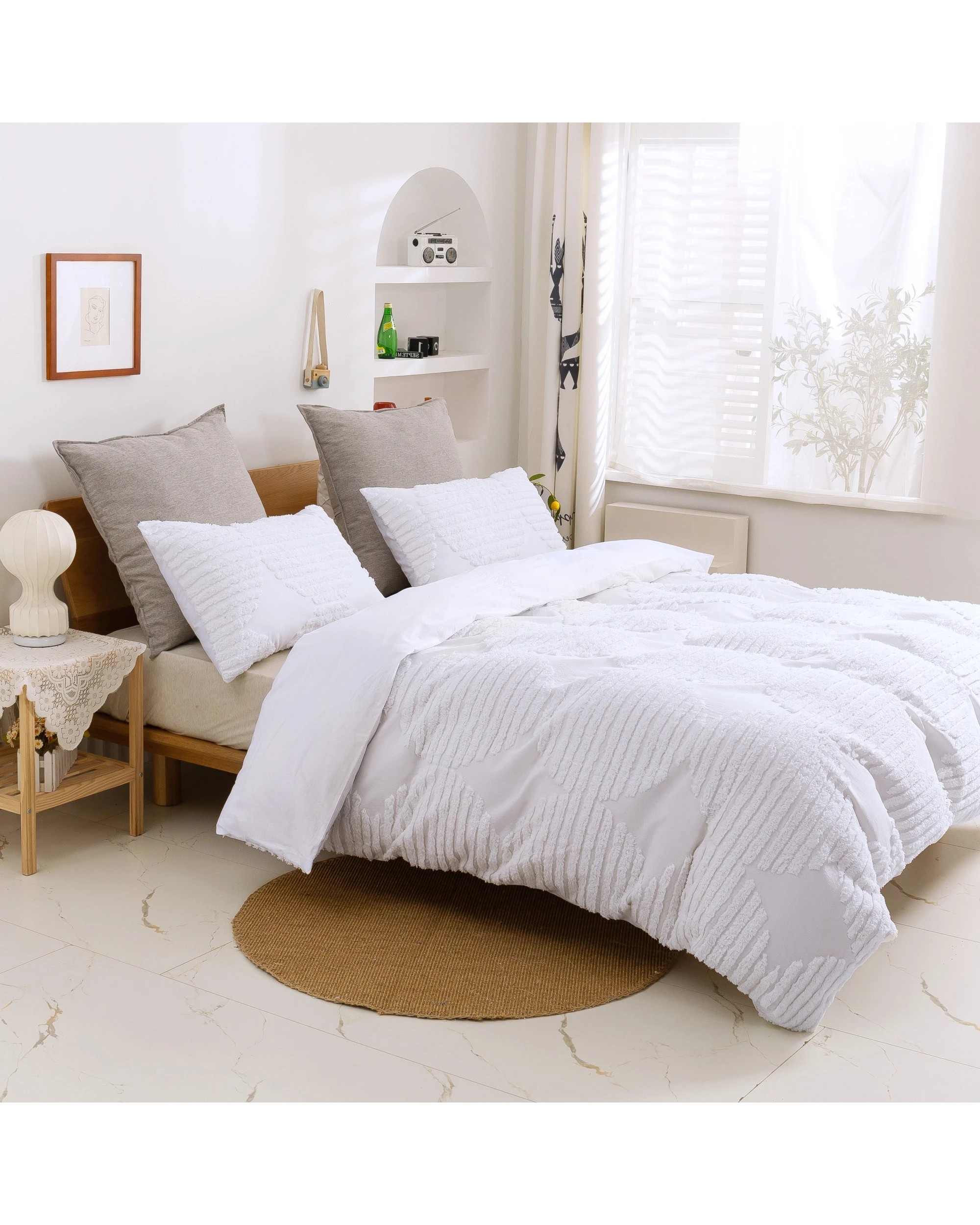 2 Dreamaker Darvo Tufted Washed Vintage Cotton Quilt Cover Set - King Bed - White, 2 of 5