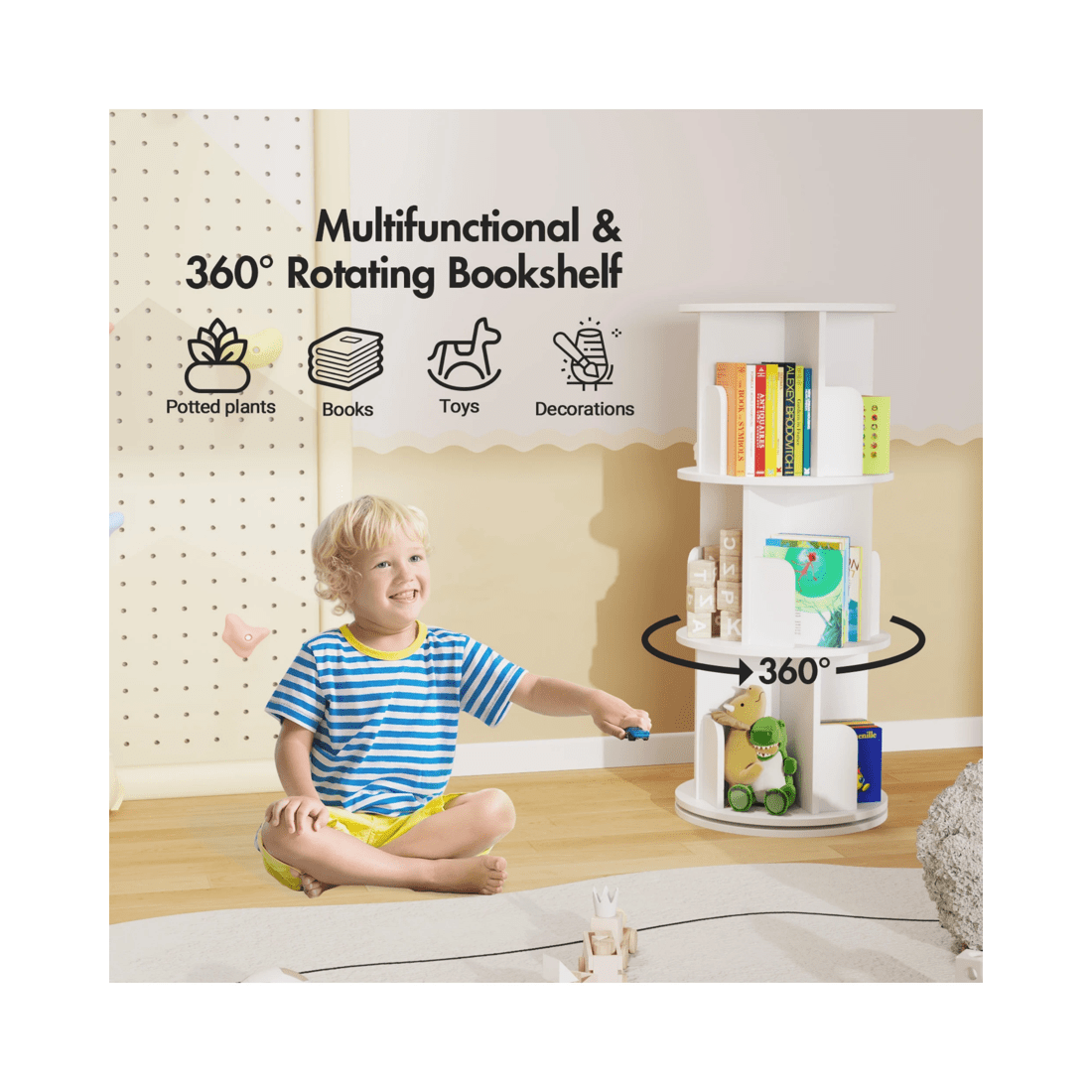 4 Advwin 3 Tiers Bookshelf Rotating Corner Bookcase Cabinet Revolving Display Stand Rack White, 4 of 8