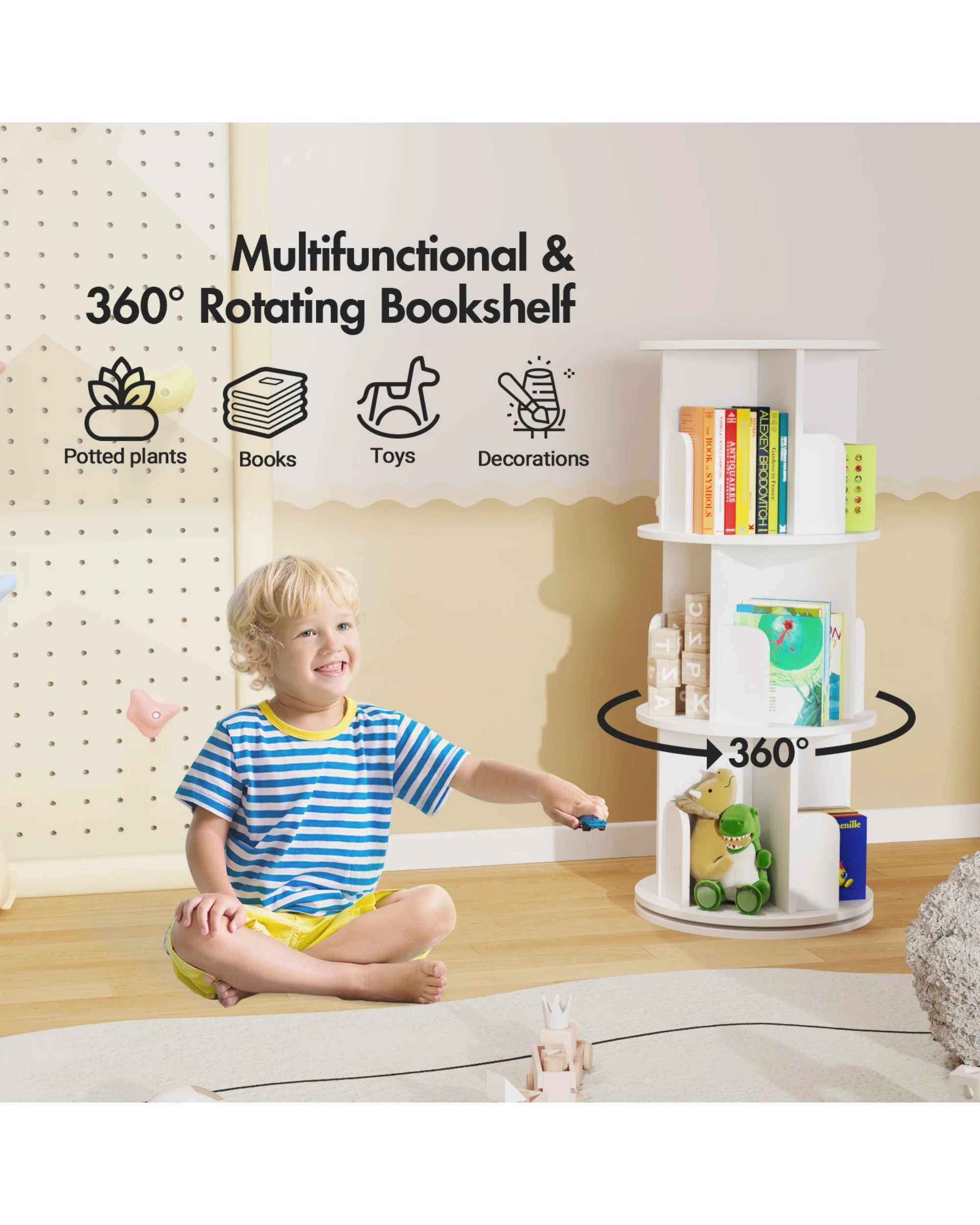 4 Advwin 3 Tiers Bookshelf Rotating Corner Bookcase Cabinet Revolving Display Stand Rack White, 4 of 8