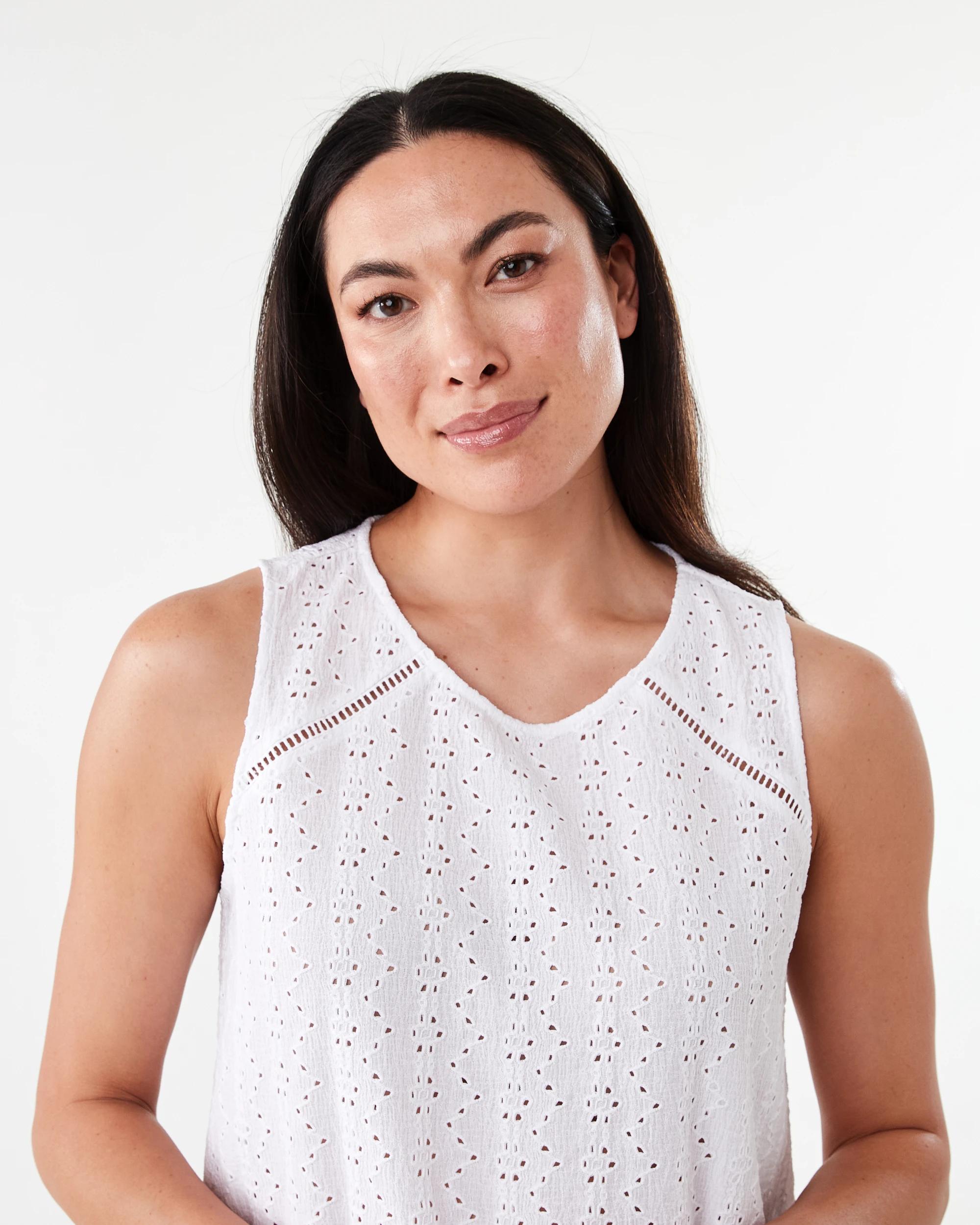 4 Sleeveless Broderie Detail Top White, 4 of 7