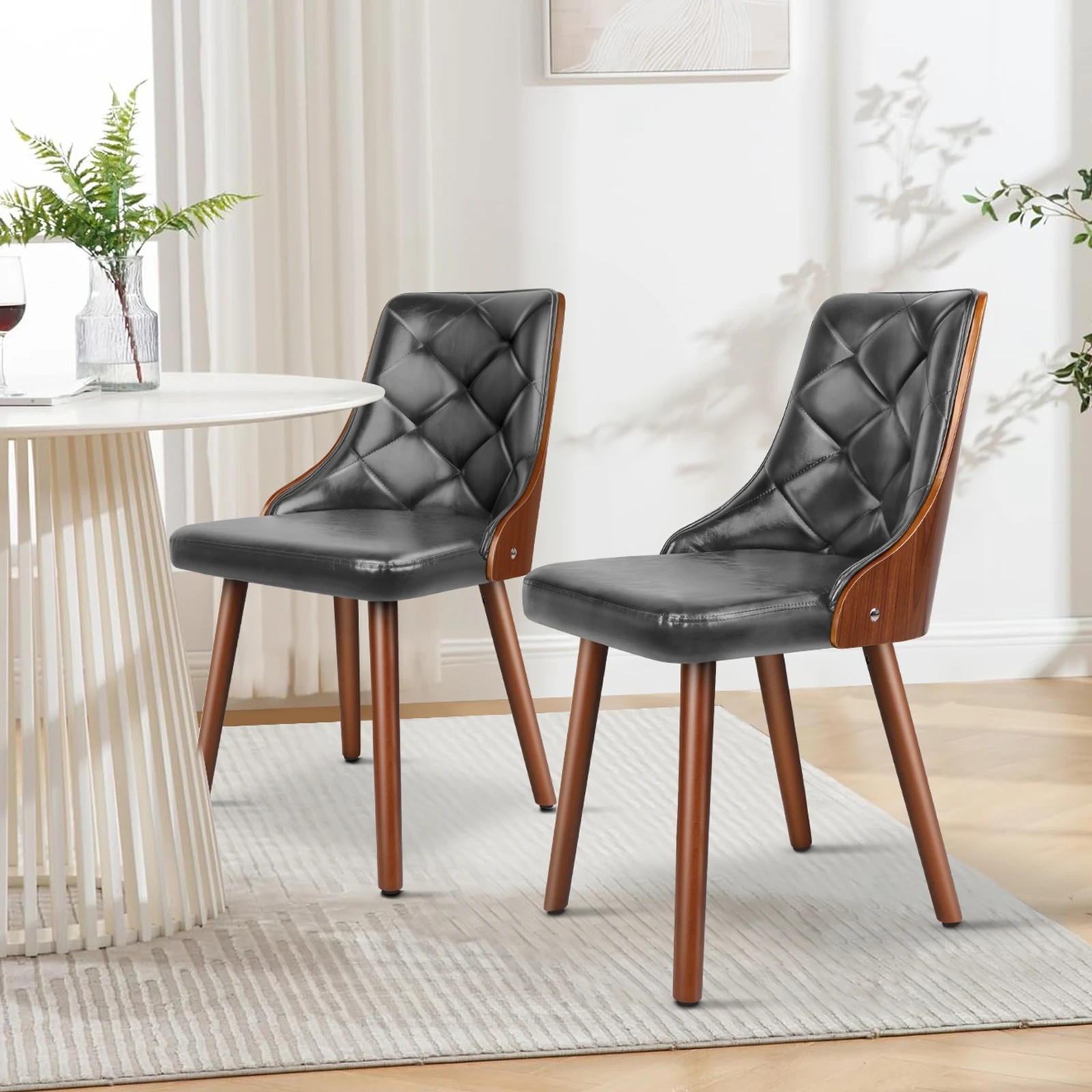 4 Alfordson 2x Dining Chairs Wooden Kitchen Chair Padded Tufted PU Leather - Grey, 4 of 10
