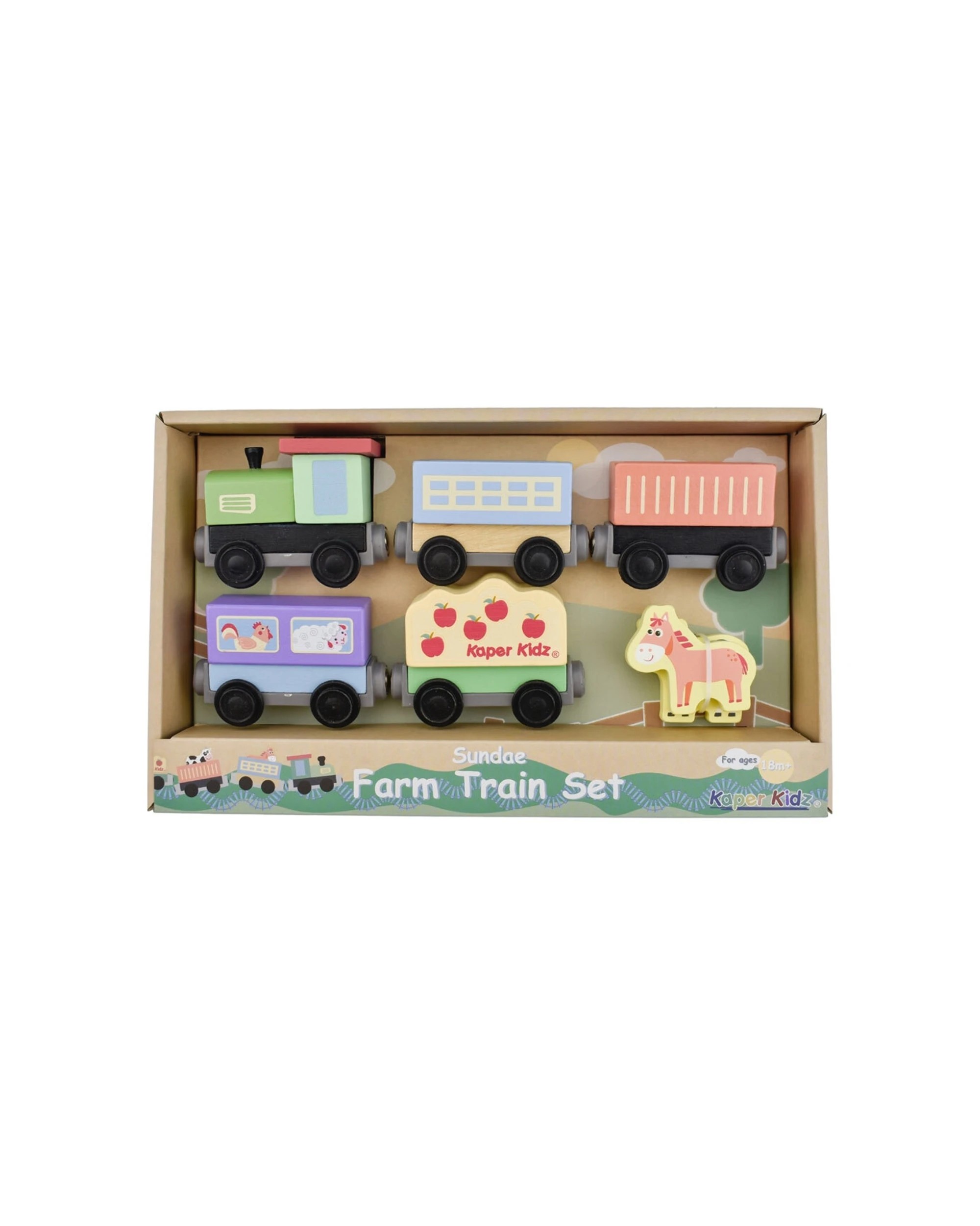 1 Kaper Kidz 7pc Sundae Farm Train Set Kids Toy Wooden Magnetic Pieces Playset - Multi, 1 of 3