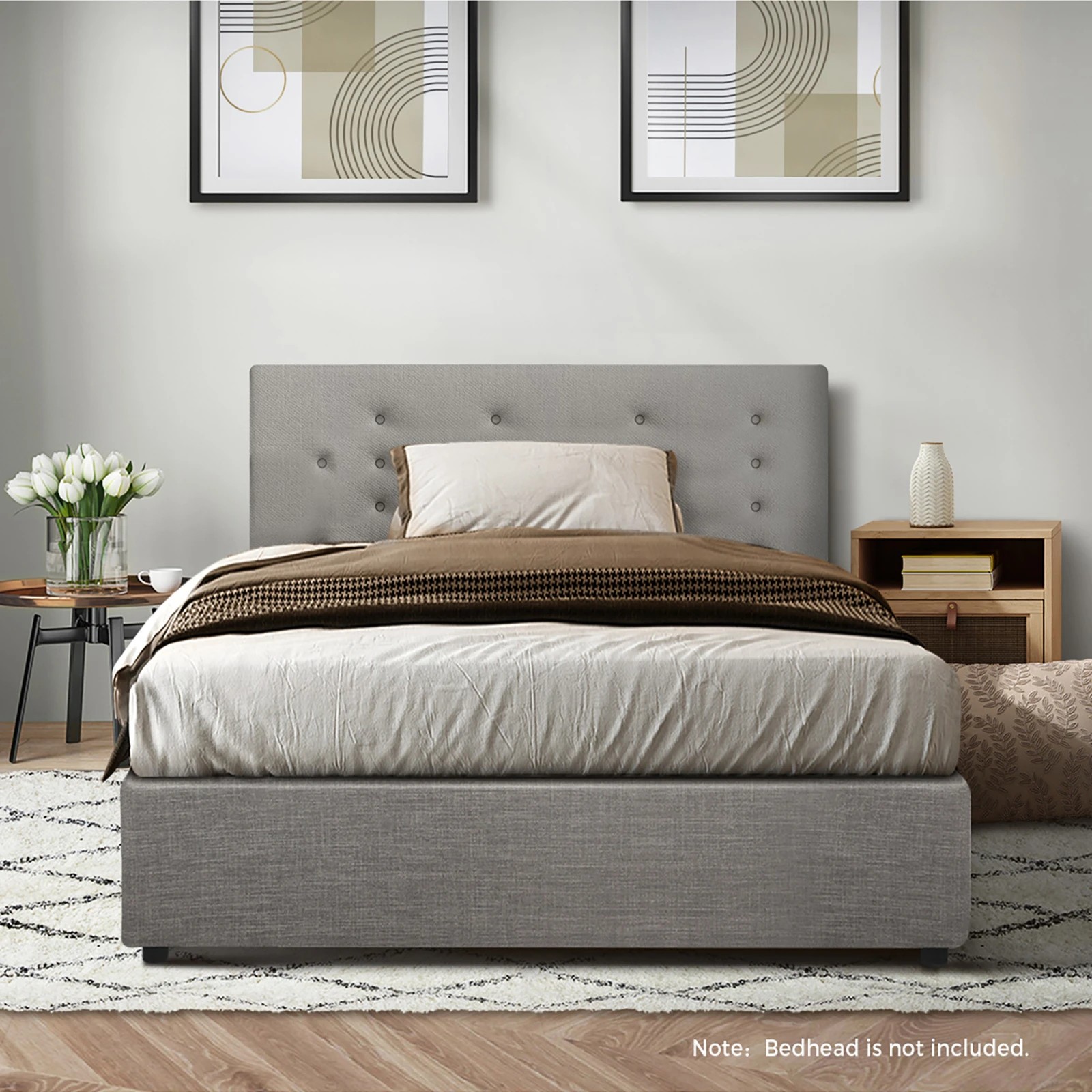 4 Oikiture Bed Frame King Single Size Gas Lift Base With Storage
 - Grey, 4 of 10