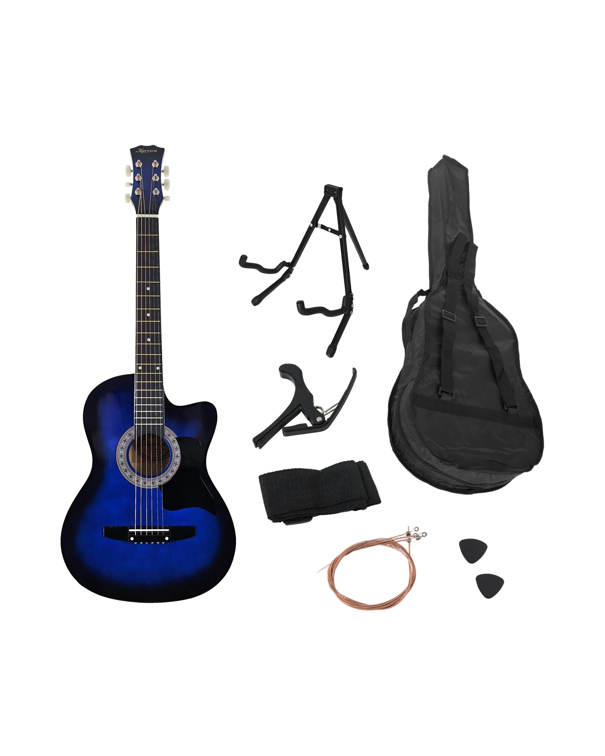 3 Karrera 38in Pro Cutaway Acoustic Guitar with Bag Strings in Blue Burst, 3 of 10