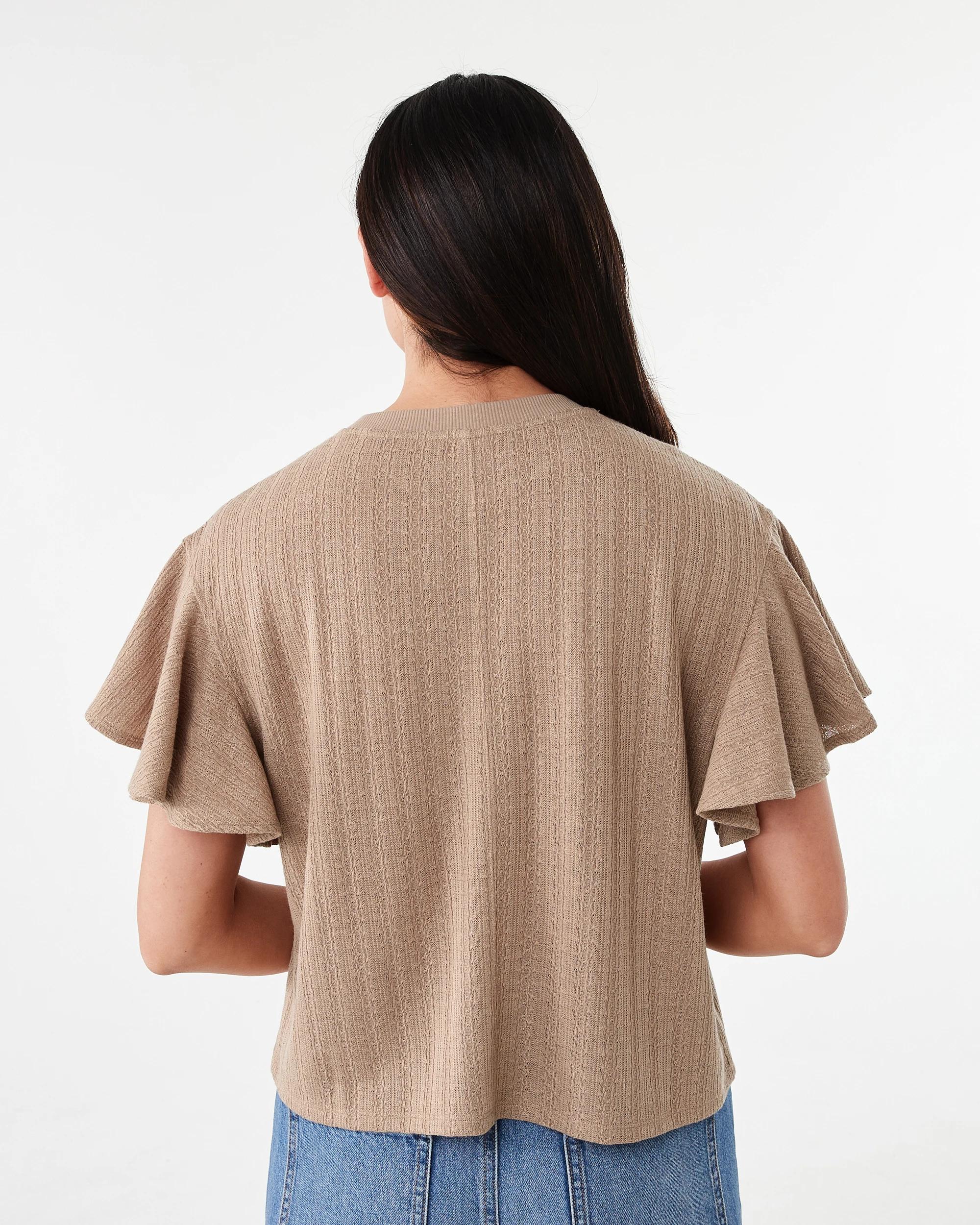 3 Short Sleeve Flutter Top Natural, 3 of 7
