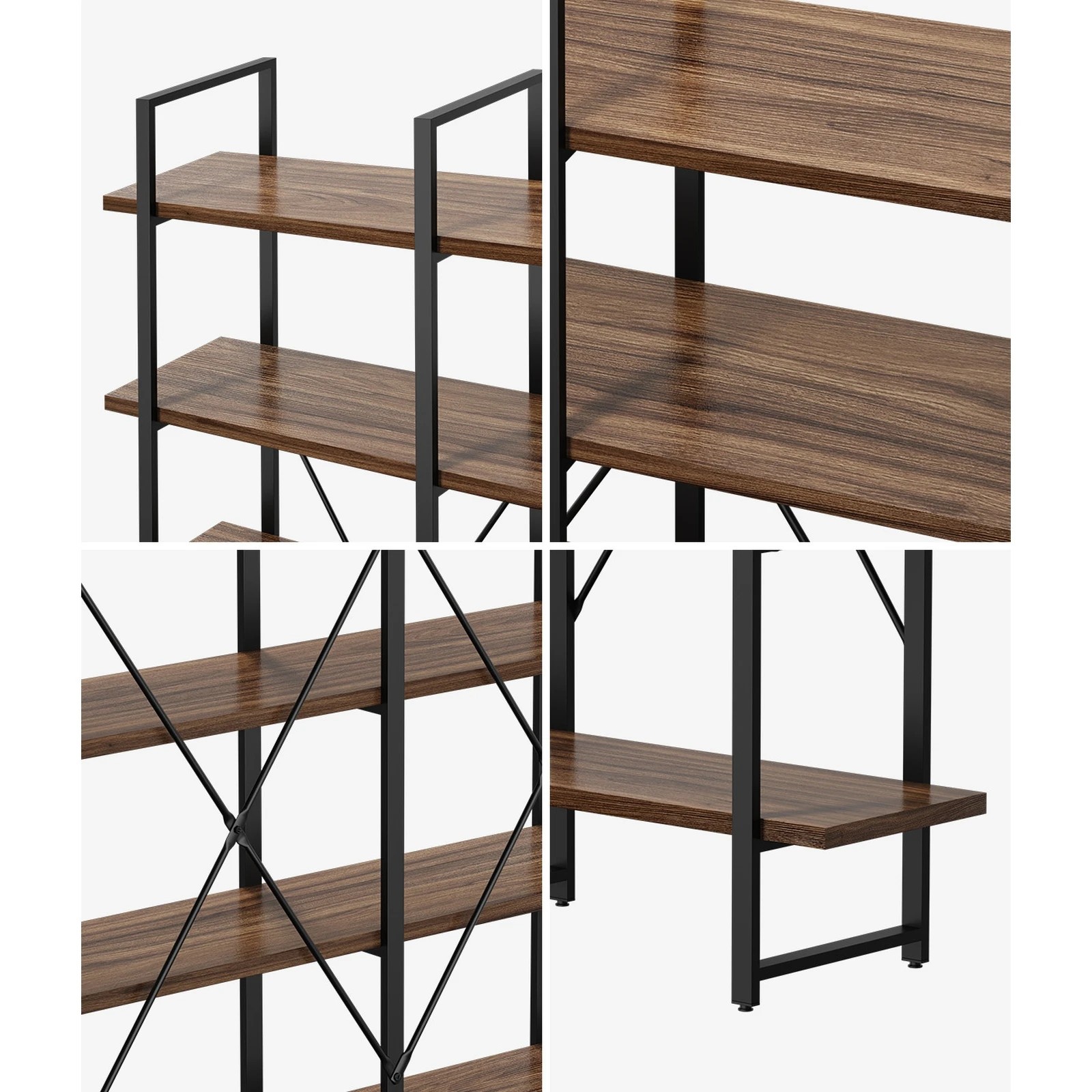 5 Oikiture 5 Tier Display Shelf Stand Bookshelf Metal Rack Industrial 1.35m - Brown, 5 of 9