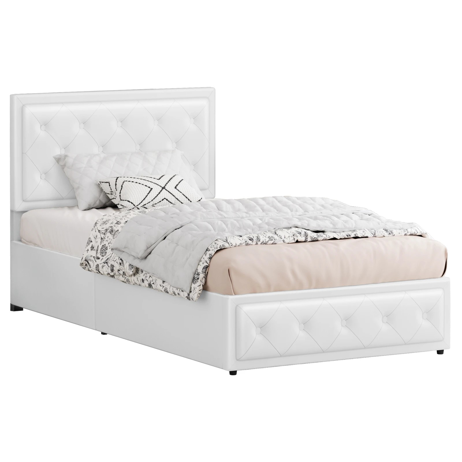 1 Alfordson Bed Frame Single Size Gas Lift Storage Mattress Base Leather Dinana - White, 1 of 10