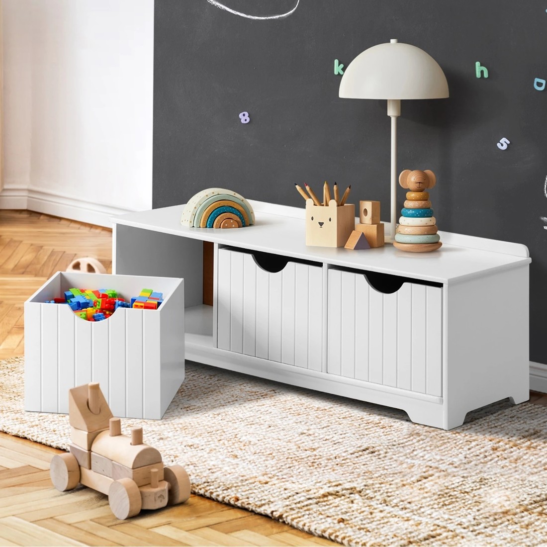 10 Oikiture Kids Toy Box Chest Storage Box Children Room Organiser Seating Bench
 - White, 10 of 10