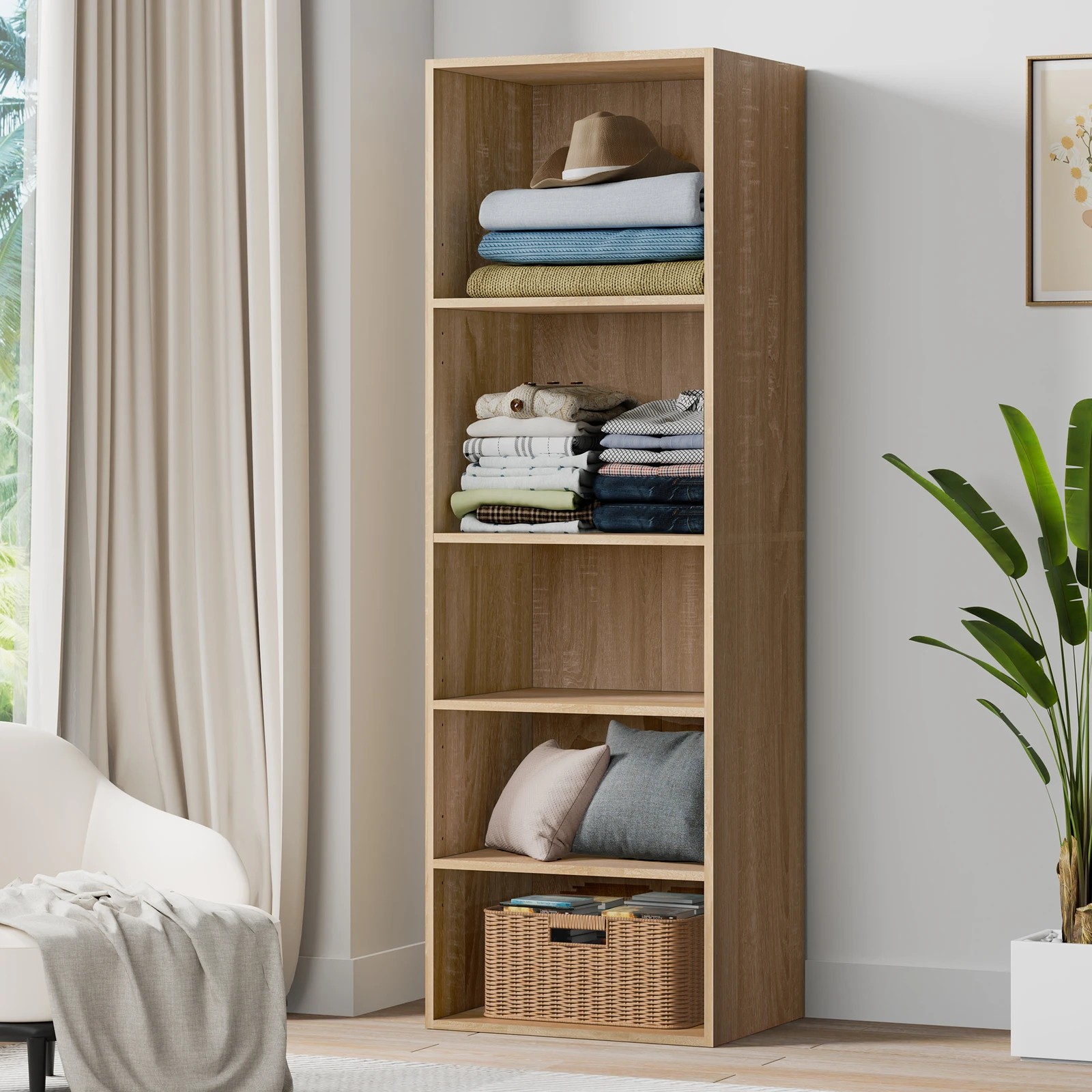 2 Alfordson Wardrobe 5 Shelves Clothes Storage Cabinet - Oak, 2 of 10