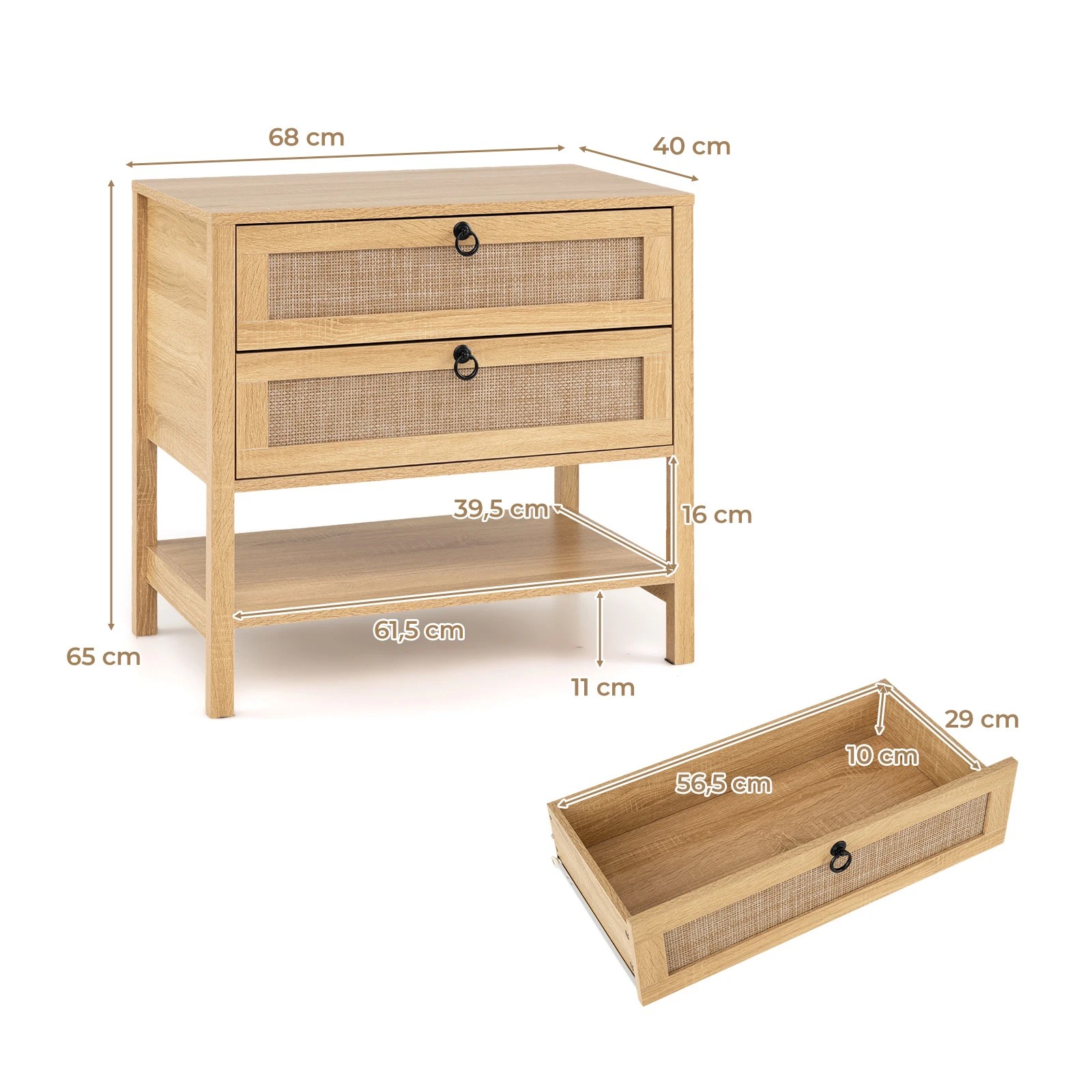 2 Costway Boho Sofa Side Table Set of 2 Rattan Nightstand Bedside Table - Natural, 2 of 2