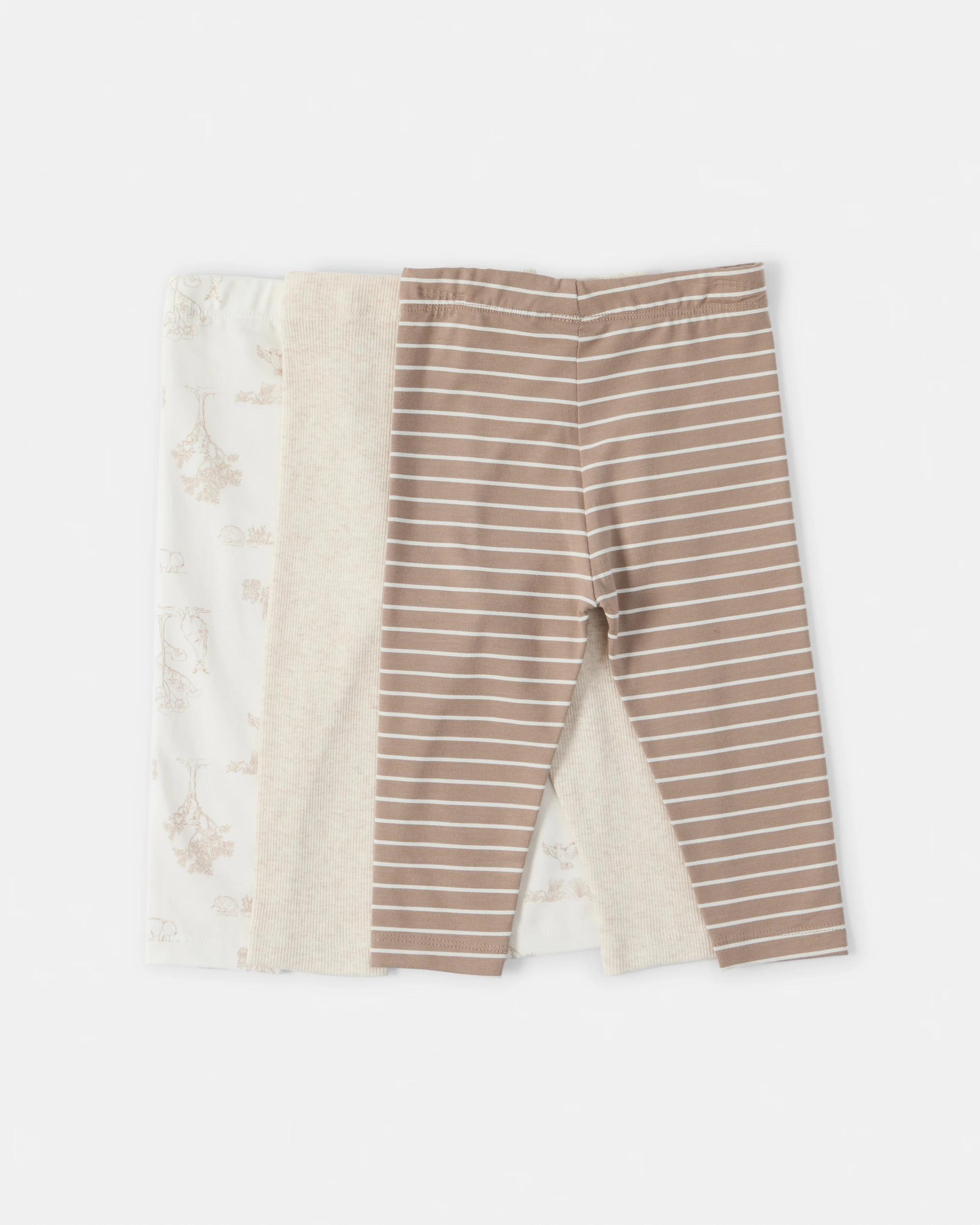 2 3 Pack Cotton Leggings Beig Animl, 2 of 5