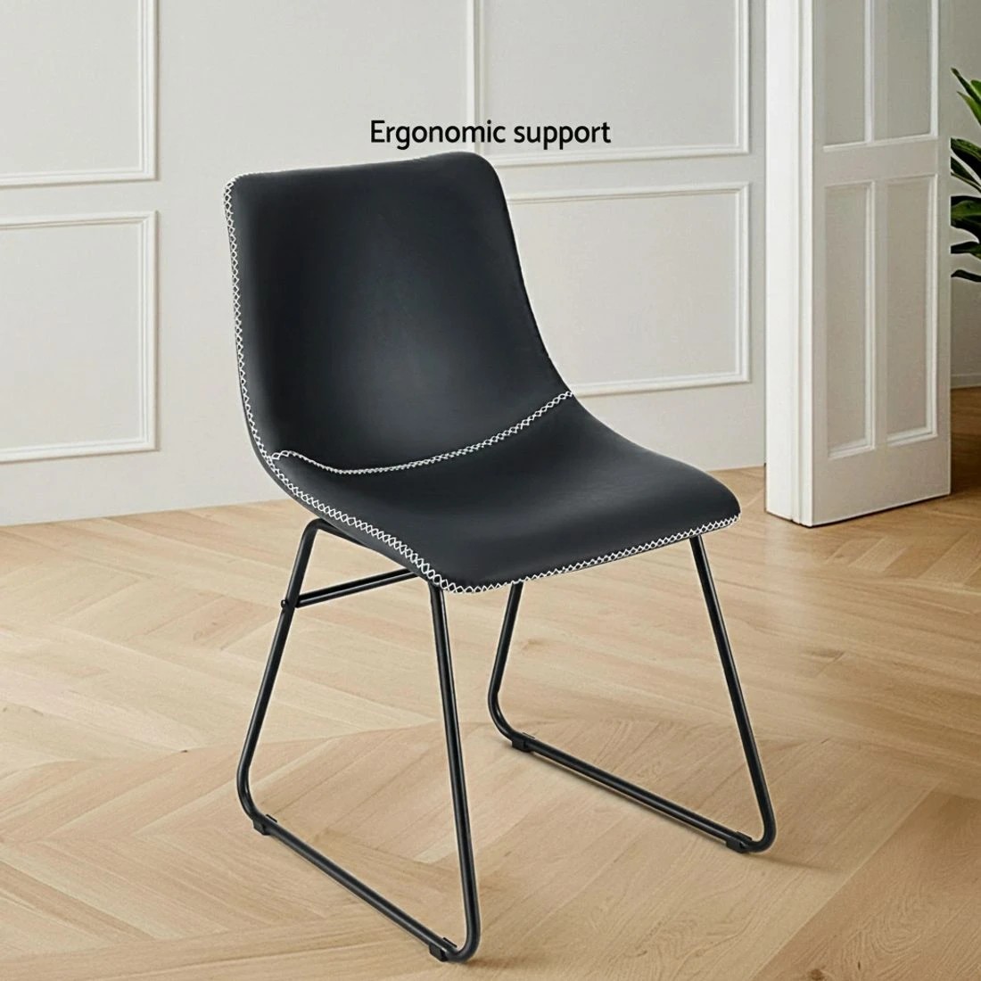 3 Artiss 4x Dining Chairs Retro PU Leather Kitchen Lounge Cafe Accent Chair - Black, 3 of 5